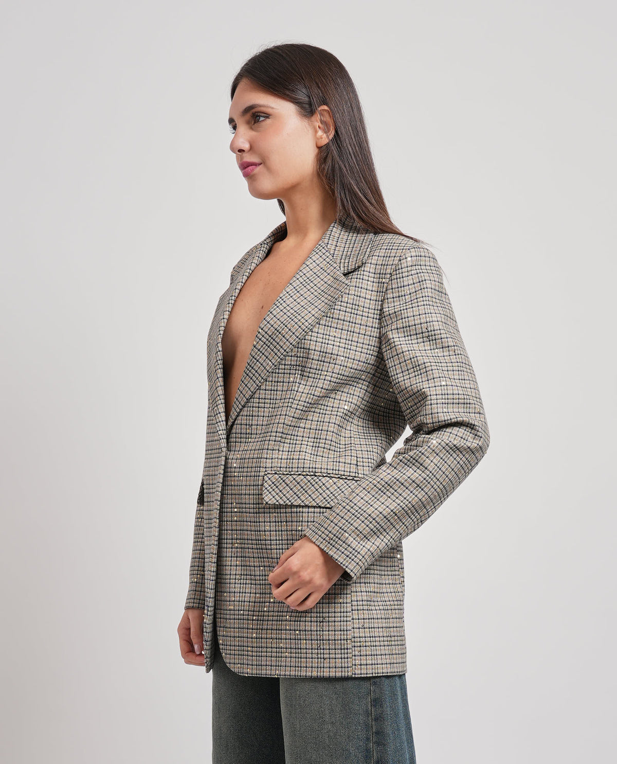 Giacca MDM donna monopetto a quadretti 