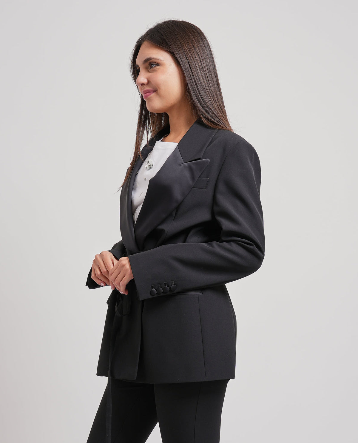 Blazer Smoking Manila Grace con Revers in Raso 