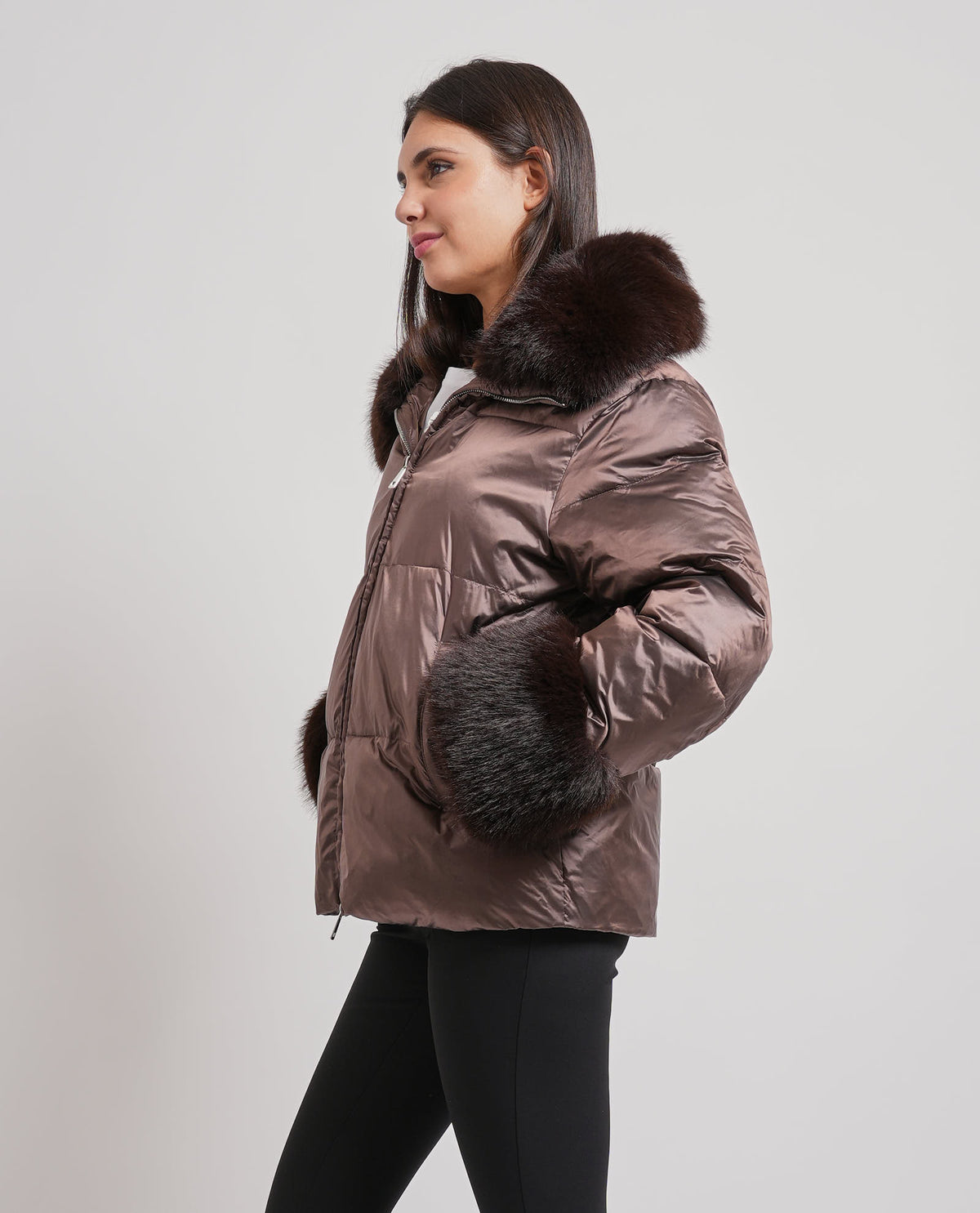 Piumino Corto Satin Manila Grace con Ecopelliccia 
