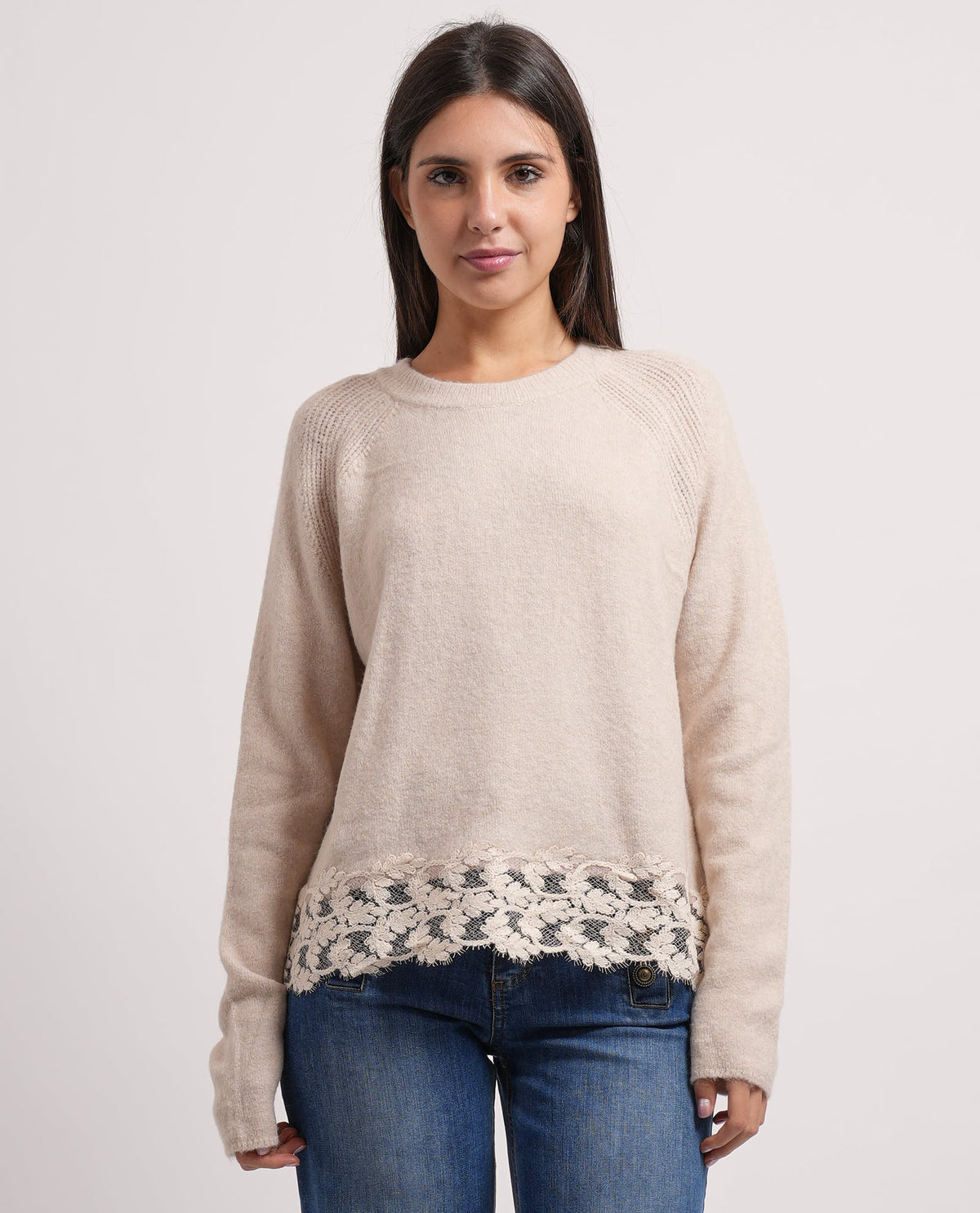 Maglione Markup donna con orlo in pizzo floreale 