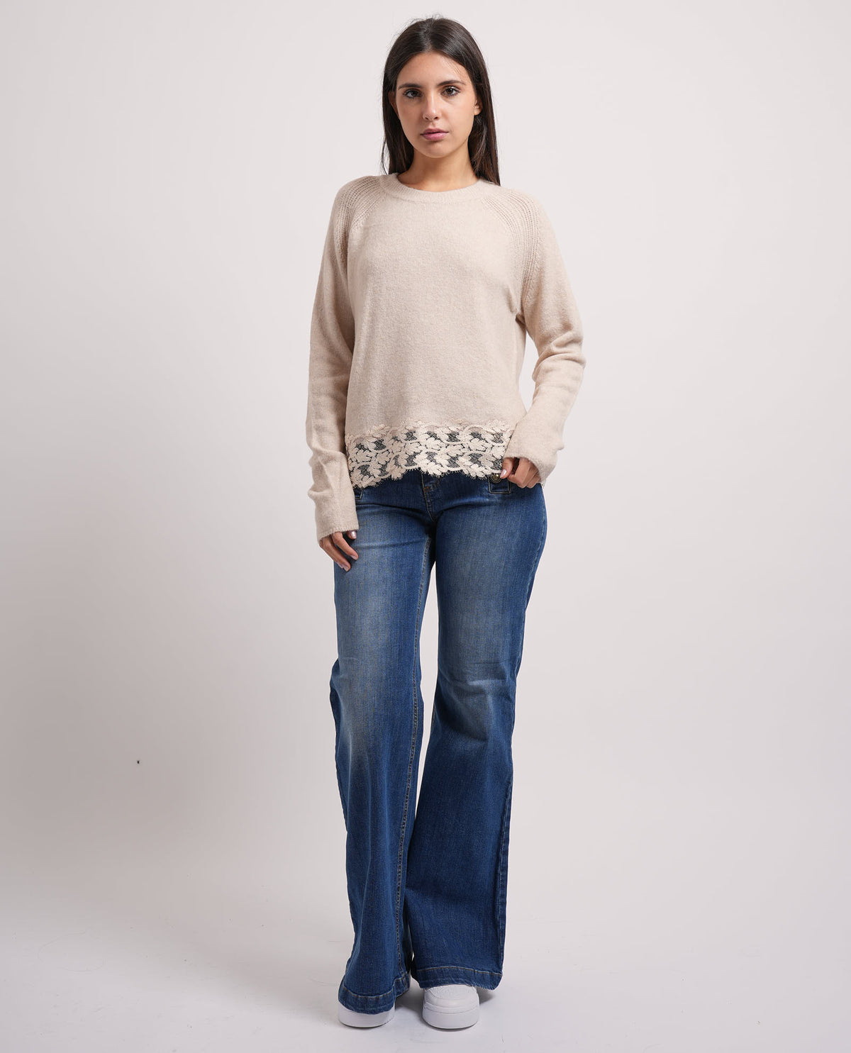 Maglione Markup donna con orlo in pizzo floreale 