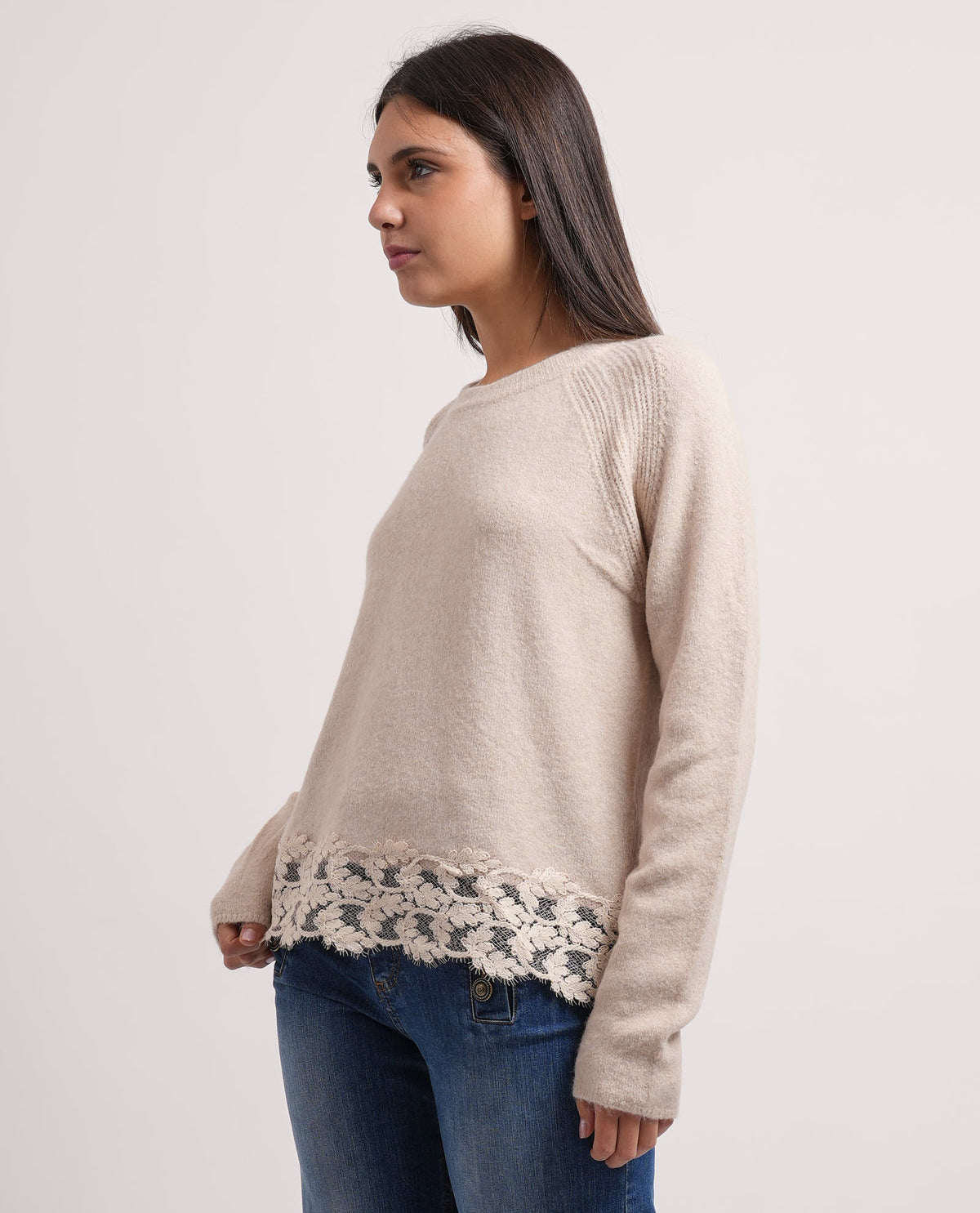 Maglione Markup donna con orlo in pizzo floreale 