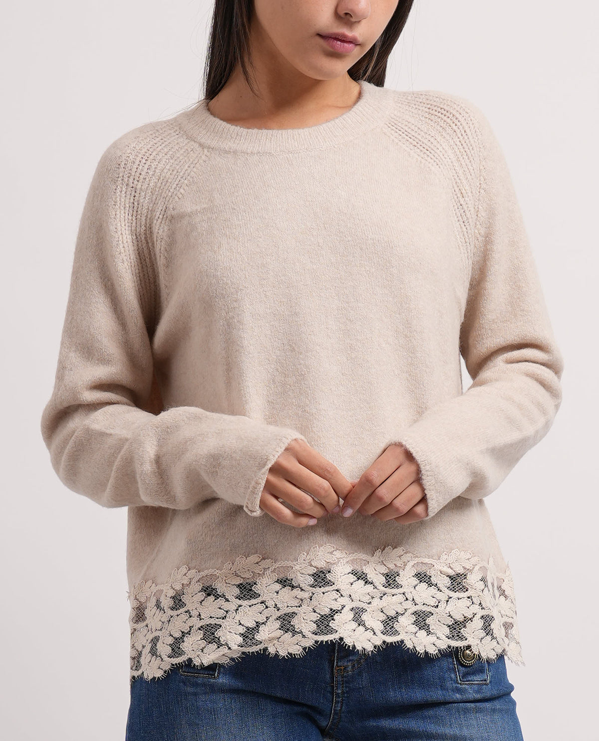 Maglione Markup donna con orlo in pizzo floreale 