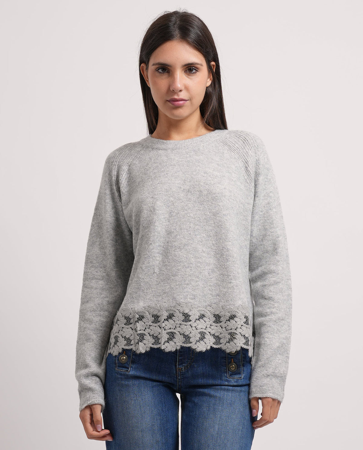 Maglione Markup donna con orlo in pizzo floreale 