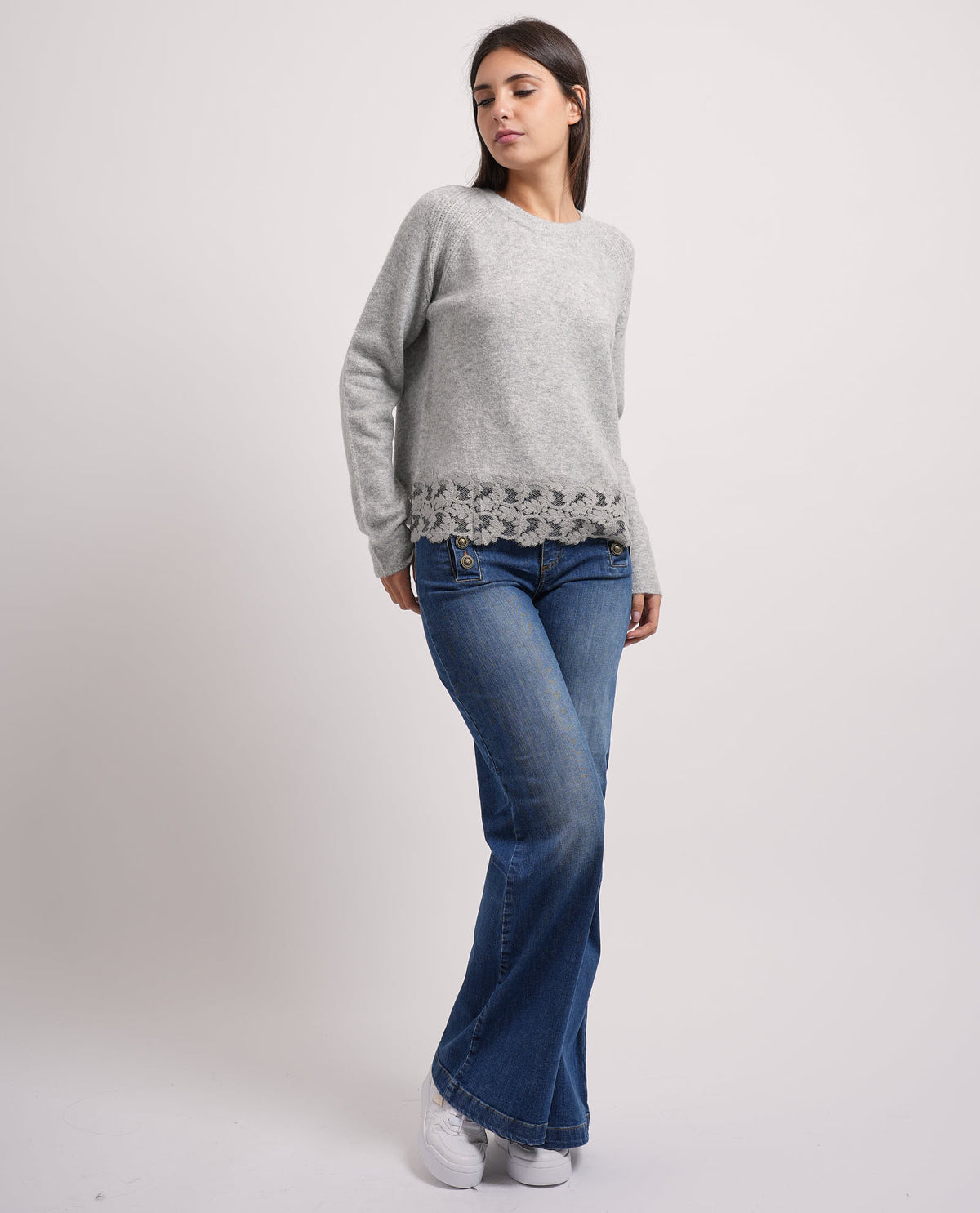 Maglione Markup donna con orlo in pizzo floreale 