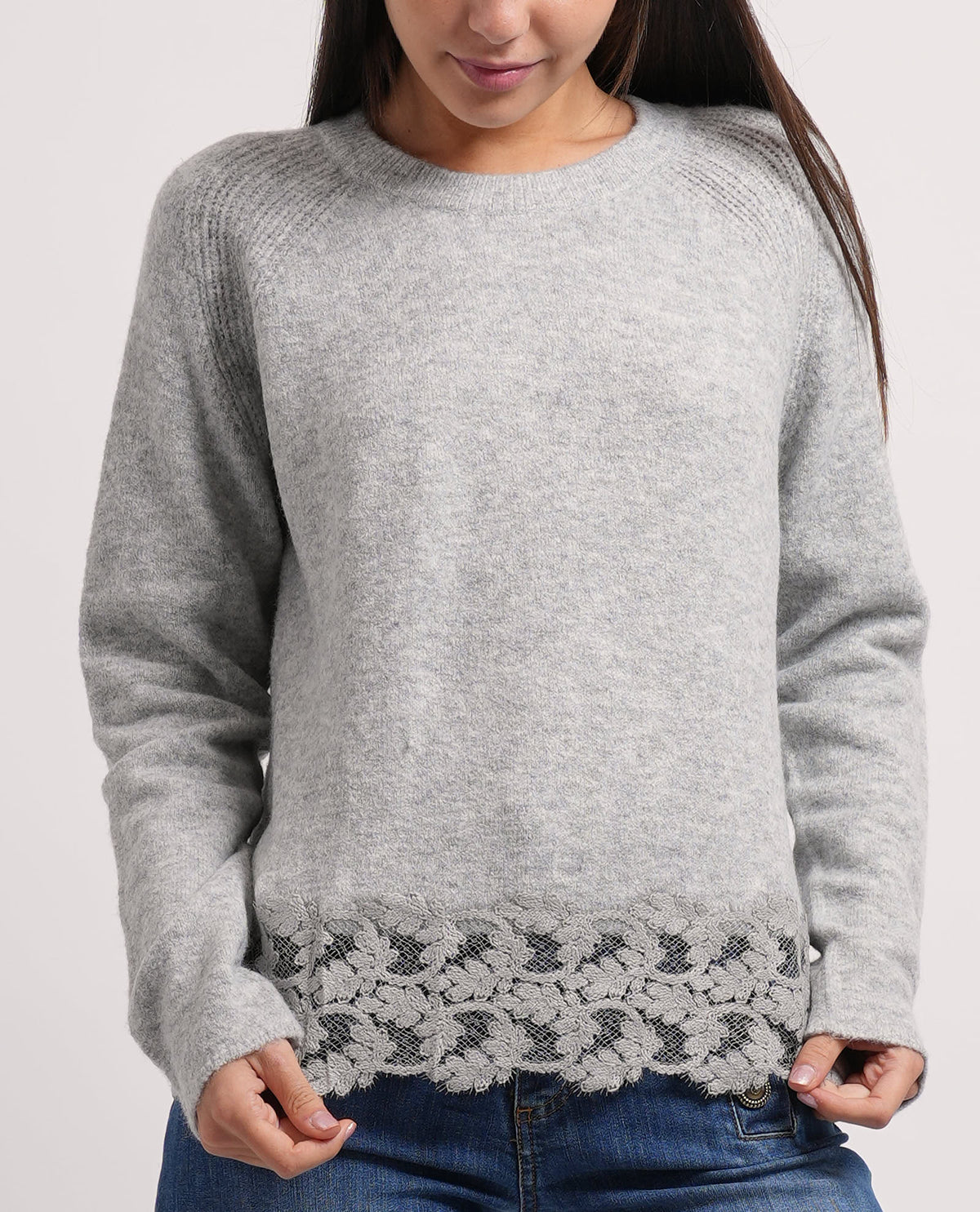 Maglione Markup donna con orlo in pizzo floreale 