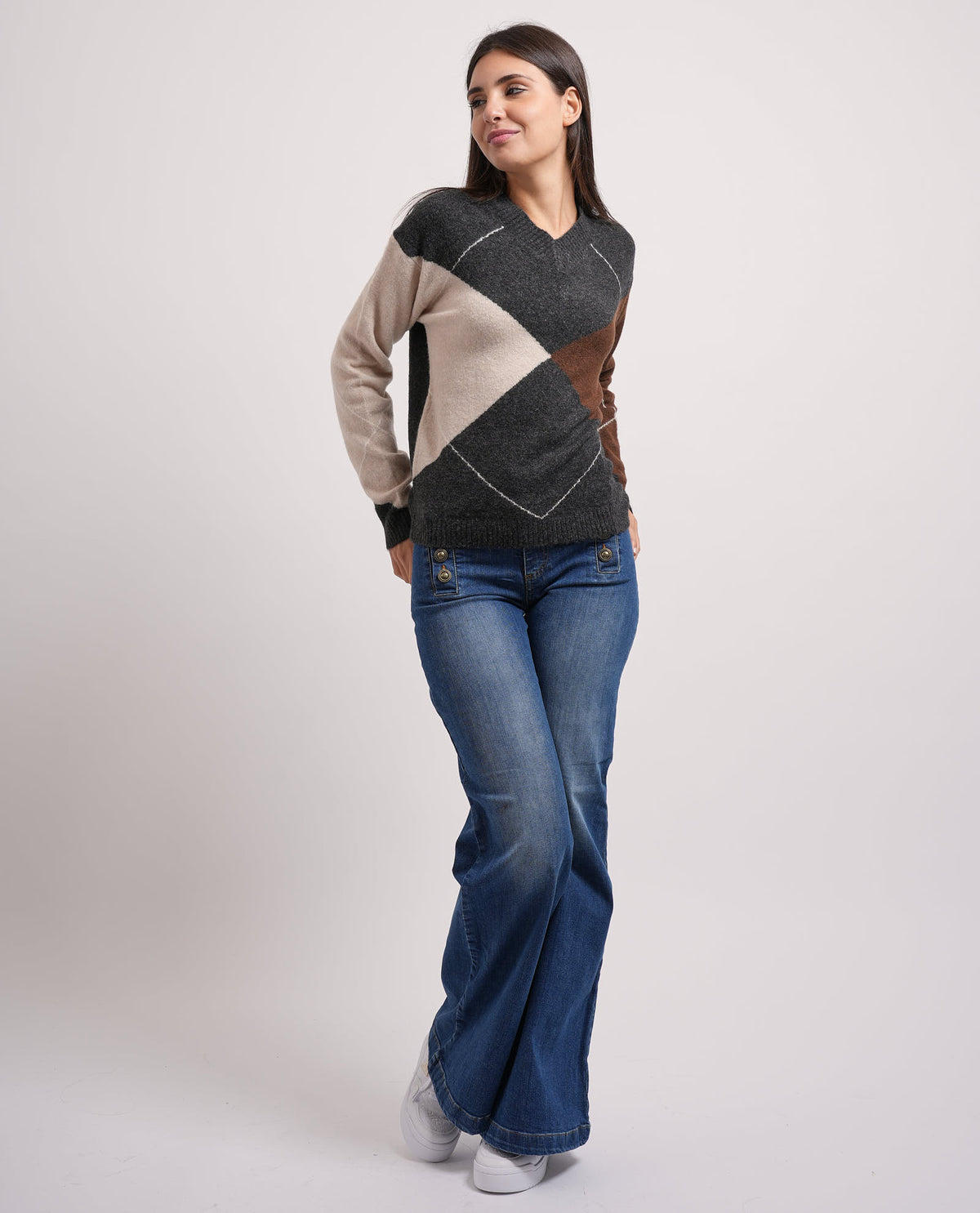Markup maglia misto lana con scollo a V a rombi 