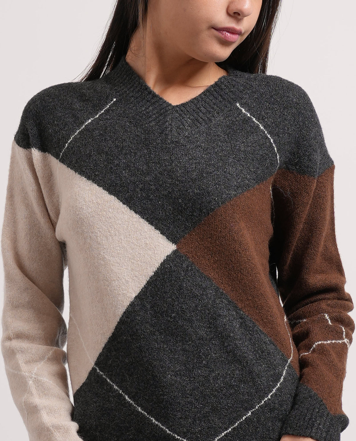 Markup maglia misto lana con scollo a V a rombi 