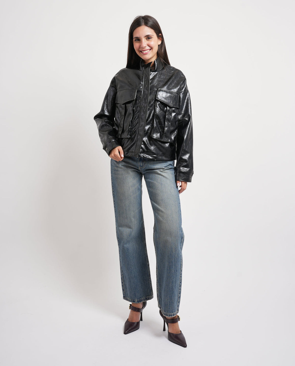 Giubbotto in ecopelle Maryley donna con tasconi 