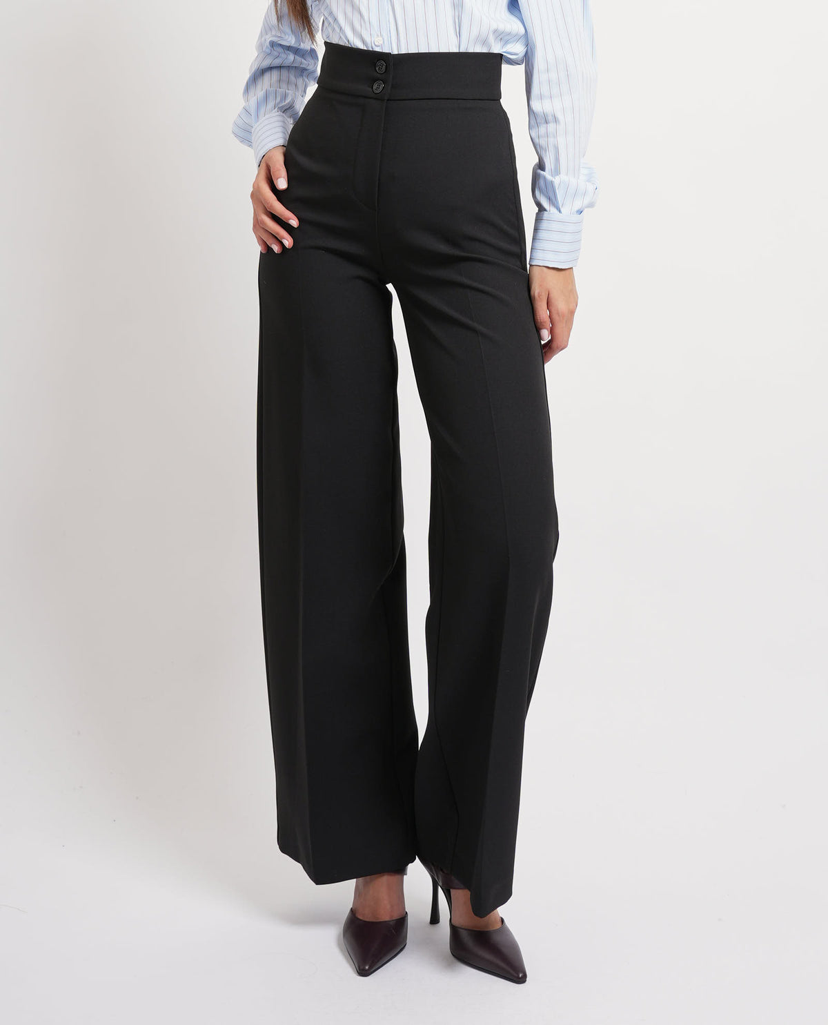 Pantaloni a vita alta Maryley donna con 2 bottoni 