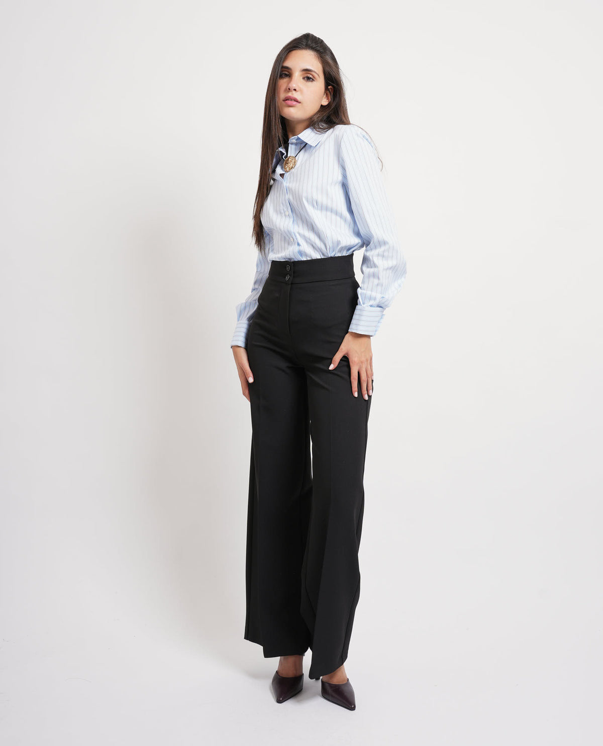 Pantaloni a vita alta Maryley donna con 2 bottoni 