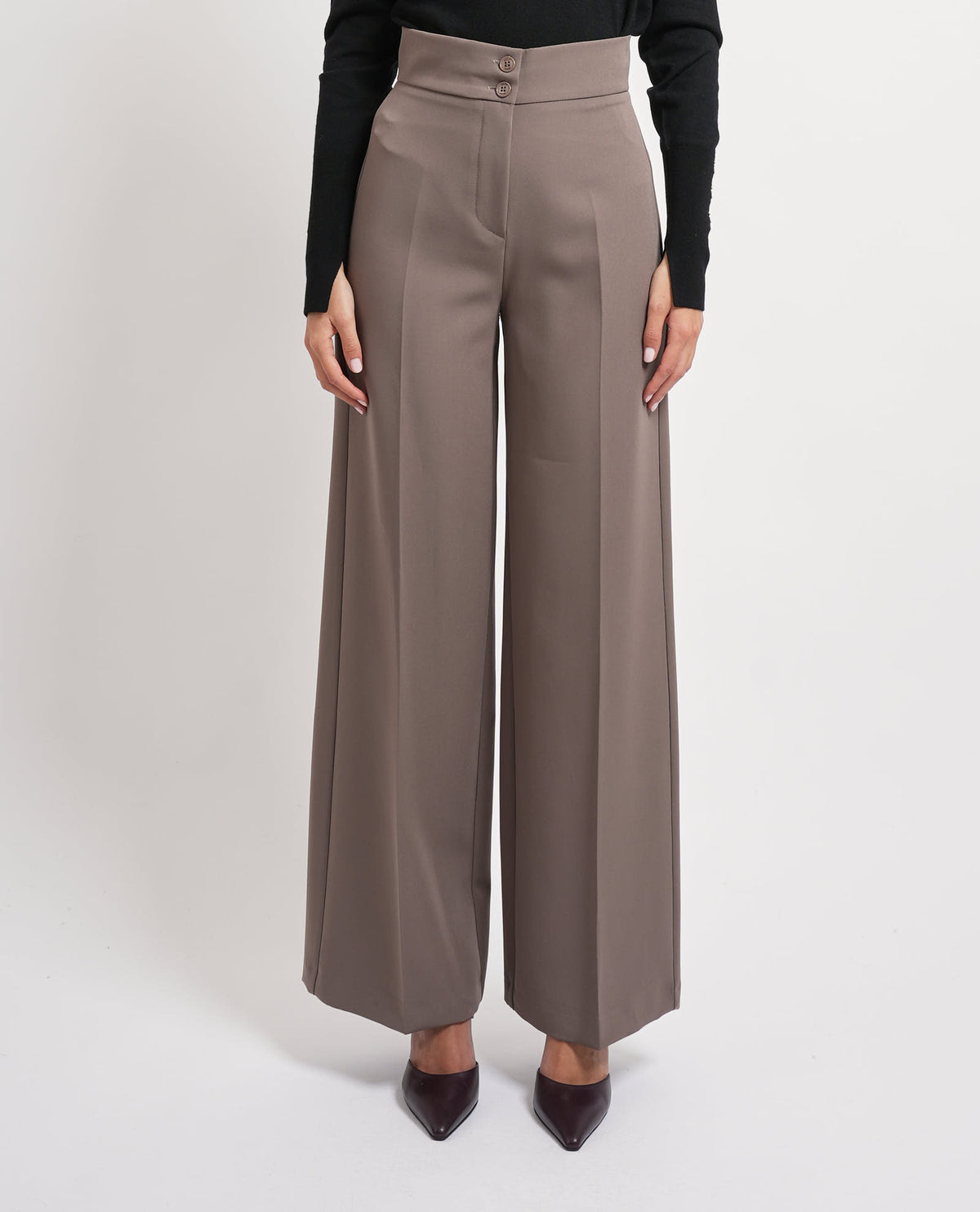 Pantaloni a vita alta Maryley donna con 2 bottoni 