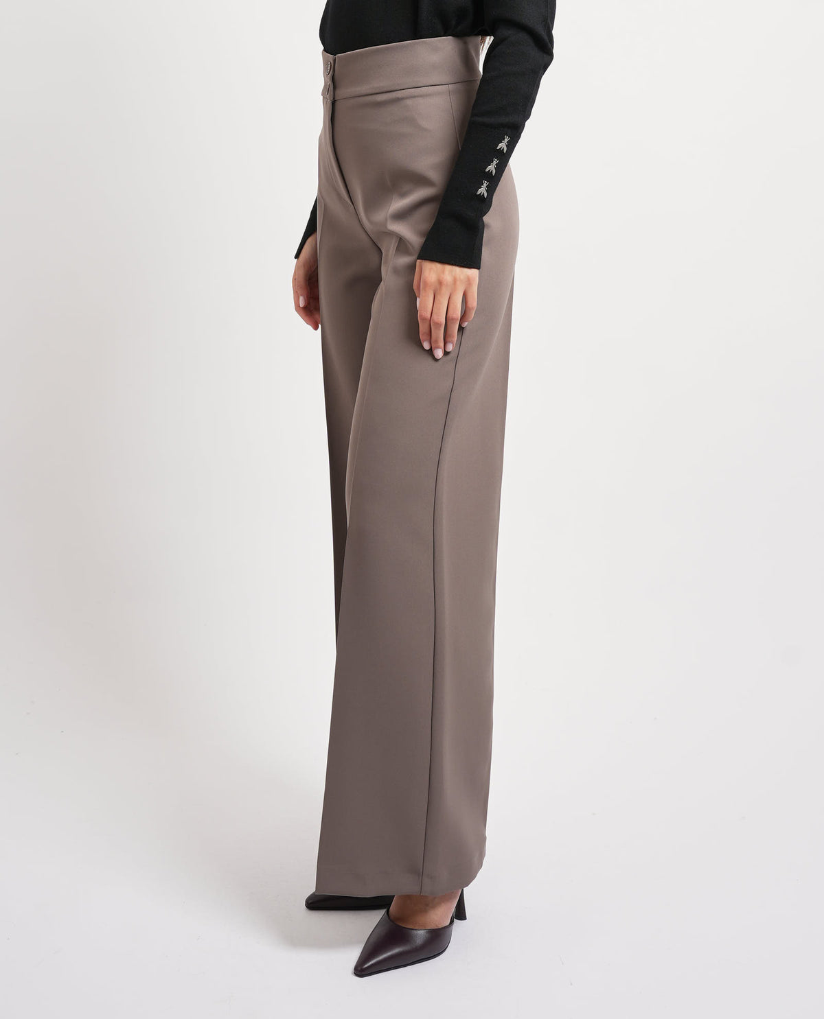Pantaloni a vita alta Maryley donna con 2 bottoni 