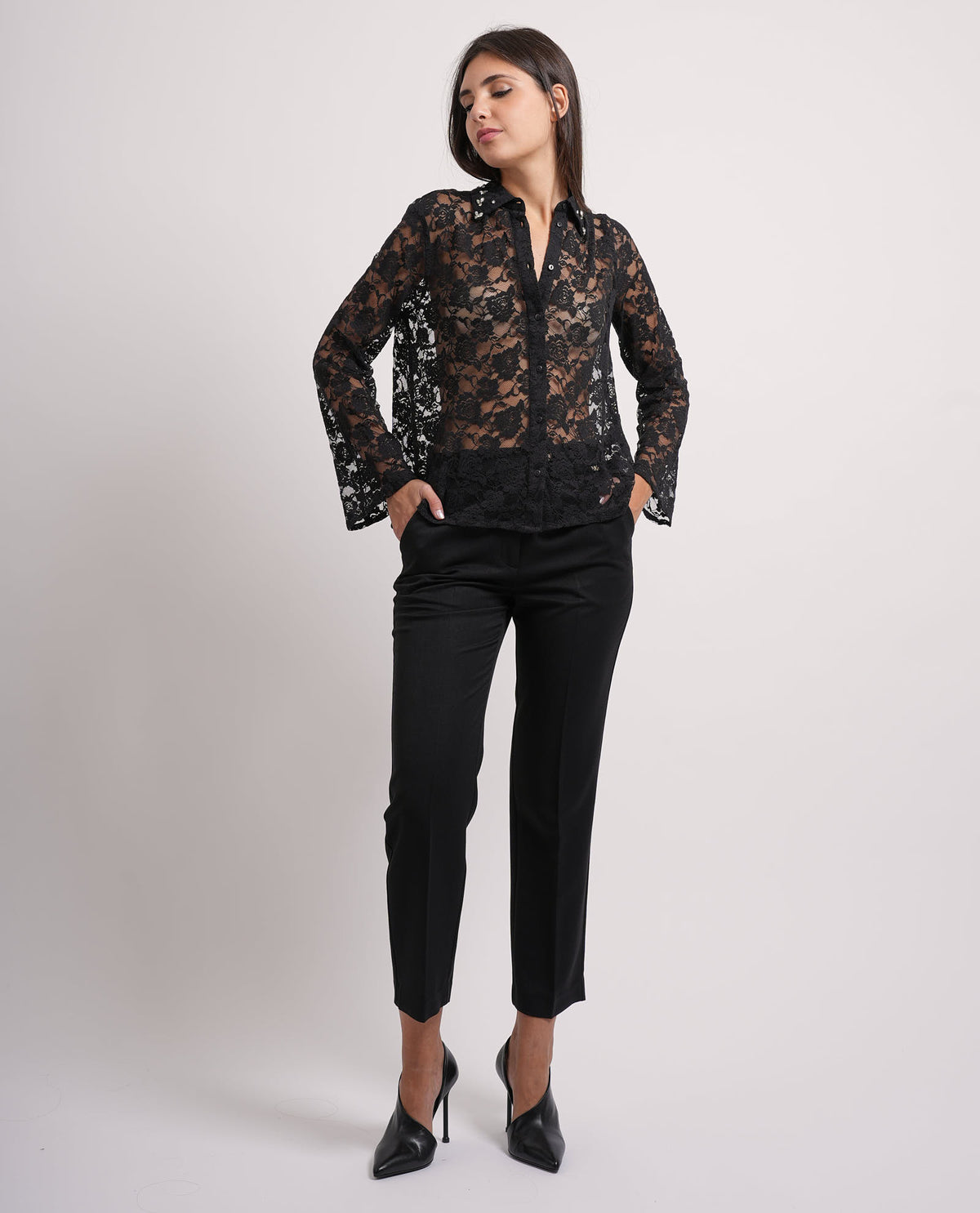 Camicia donna Only in pizzo trasparente 