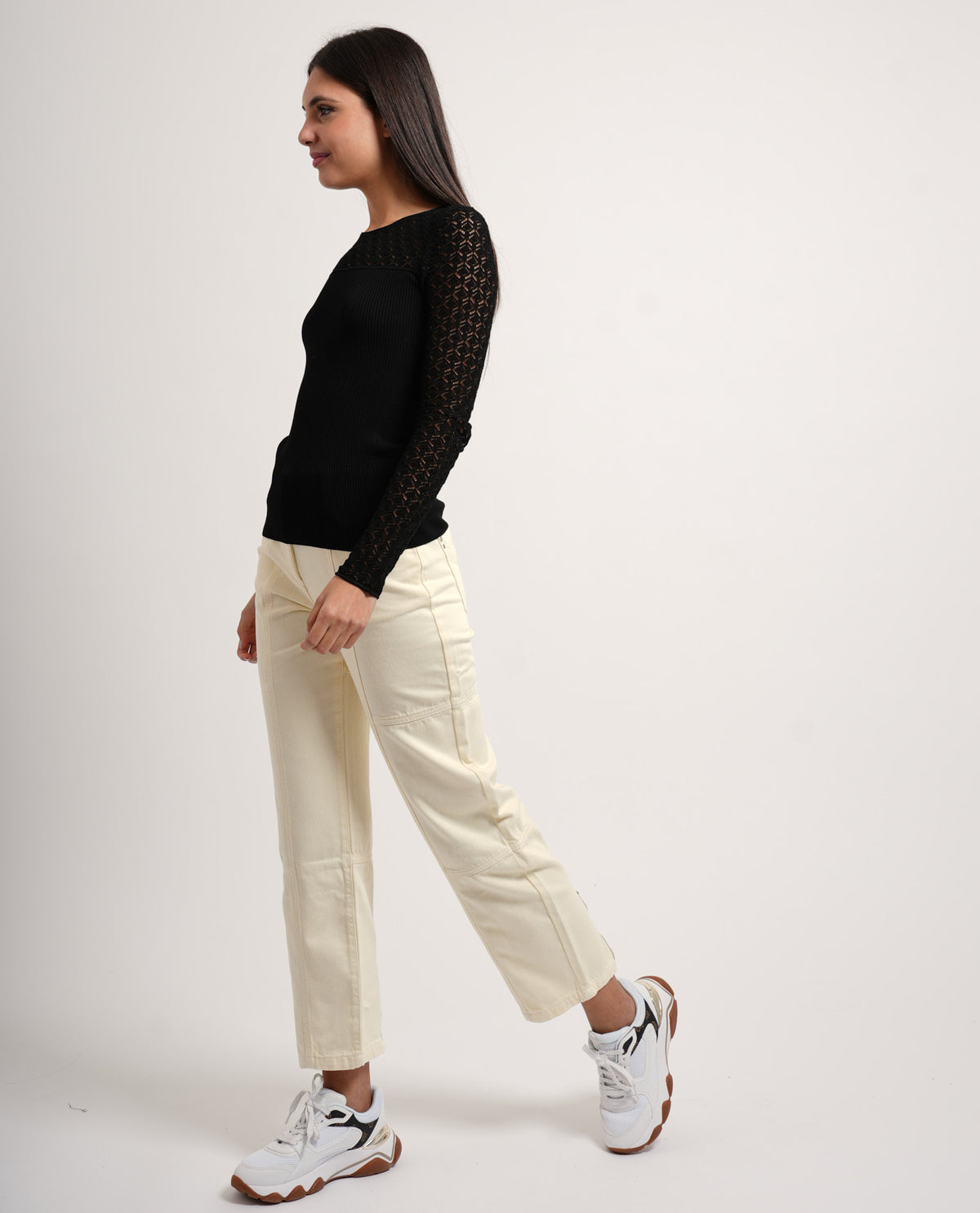 Maglia donna Patrizia Pepe slim effetto pizzo 