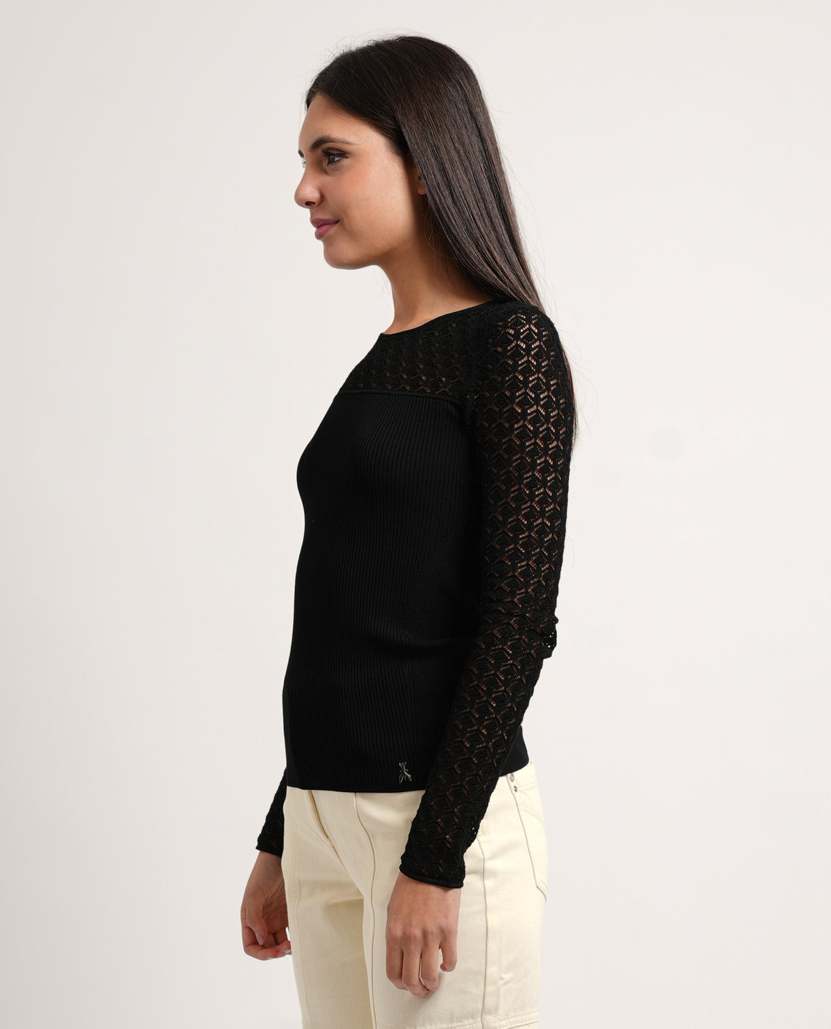 Maglia donna Patrizia Pepe slim effetto pizzo 