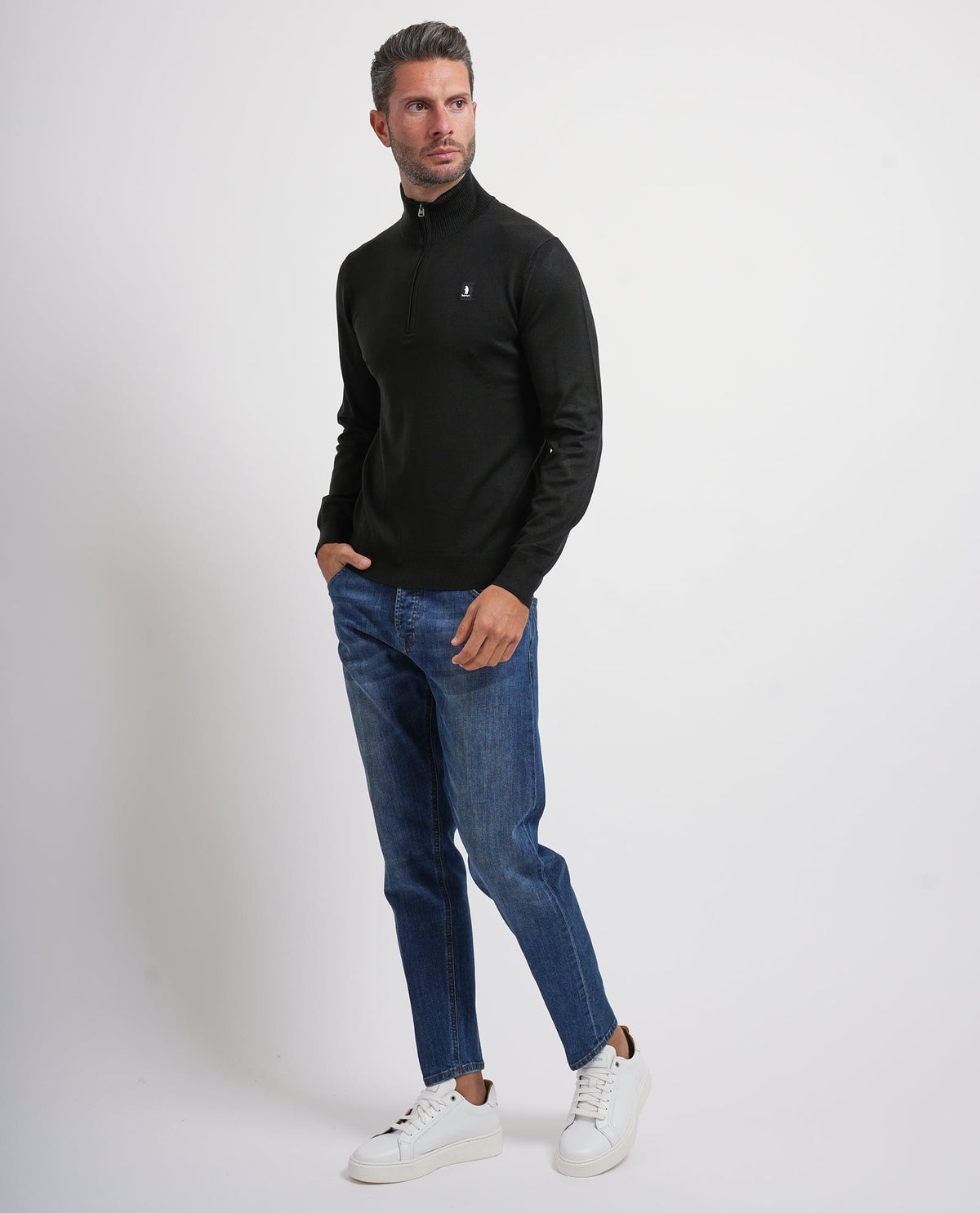 Maglione uomo Refrigue a collo alto e mezza zip 