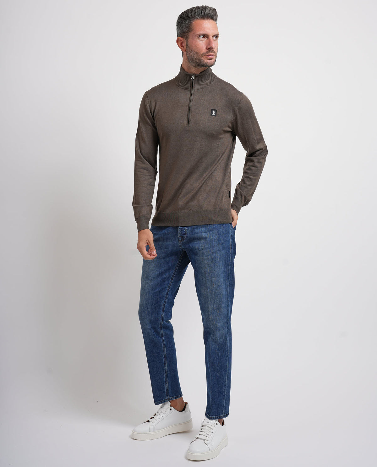 Maglione uomo Refrigue a collo alto e mezza zip 