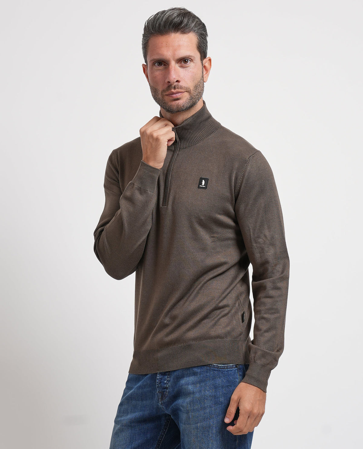 Maglione uomo Refrigue a collo alto e mezza zip 