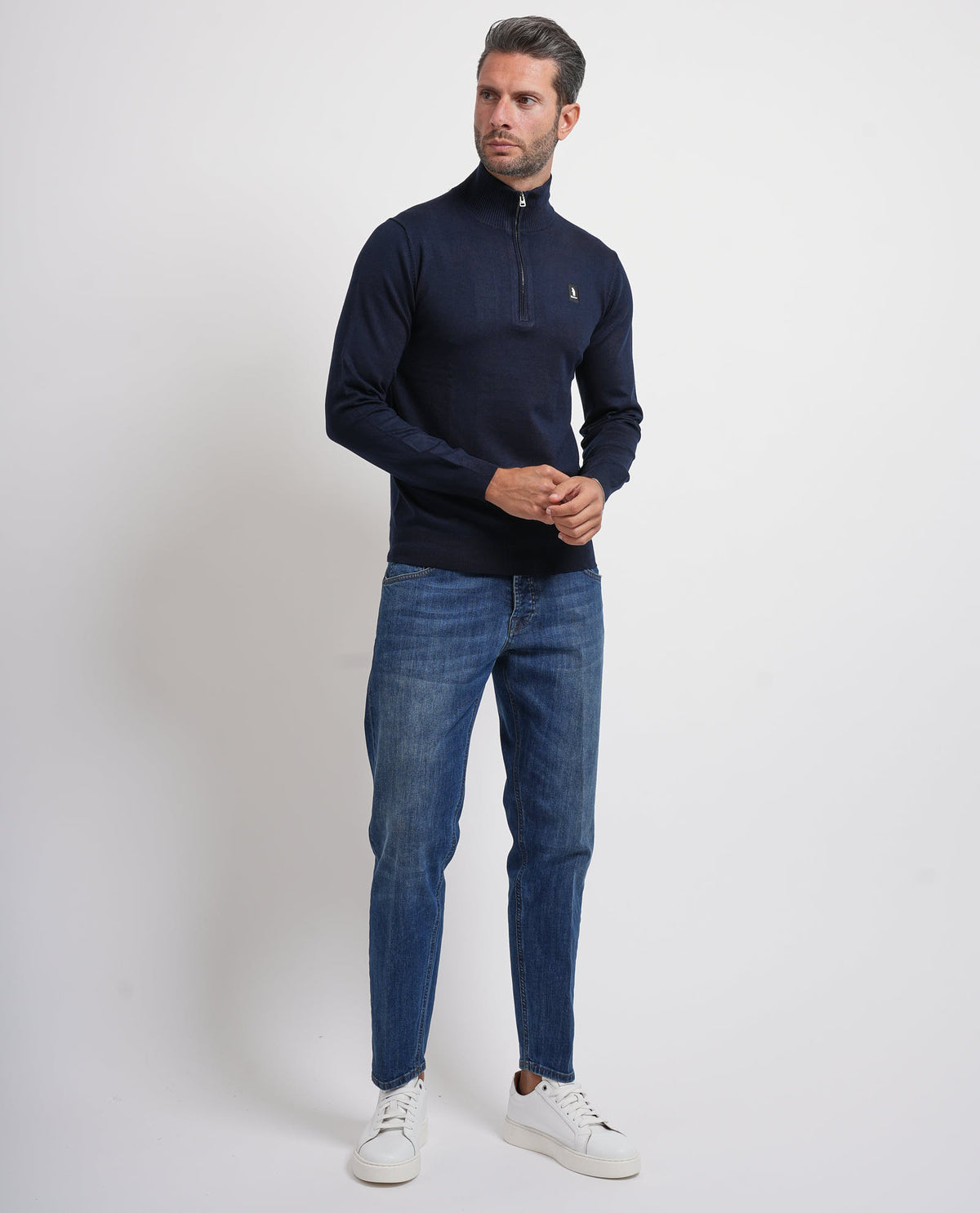 Maglione uomo Refrigue a collo alto e mezza zip 