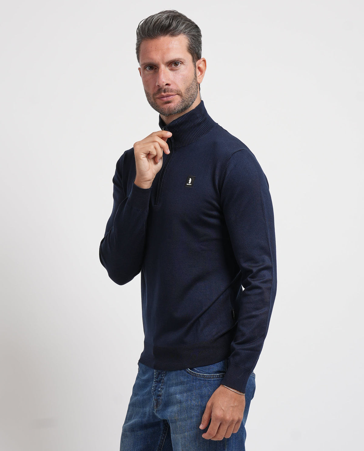 Maglione uomo Refrigue a collo alto e mezza zip 