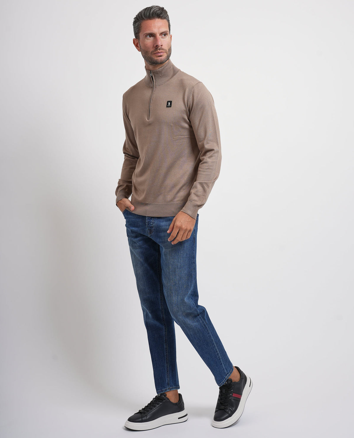 Maglione uomo Refrigue a collo alto e mezza zip 