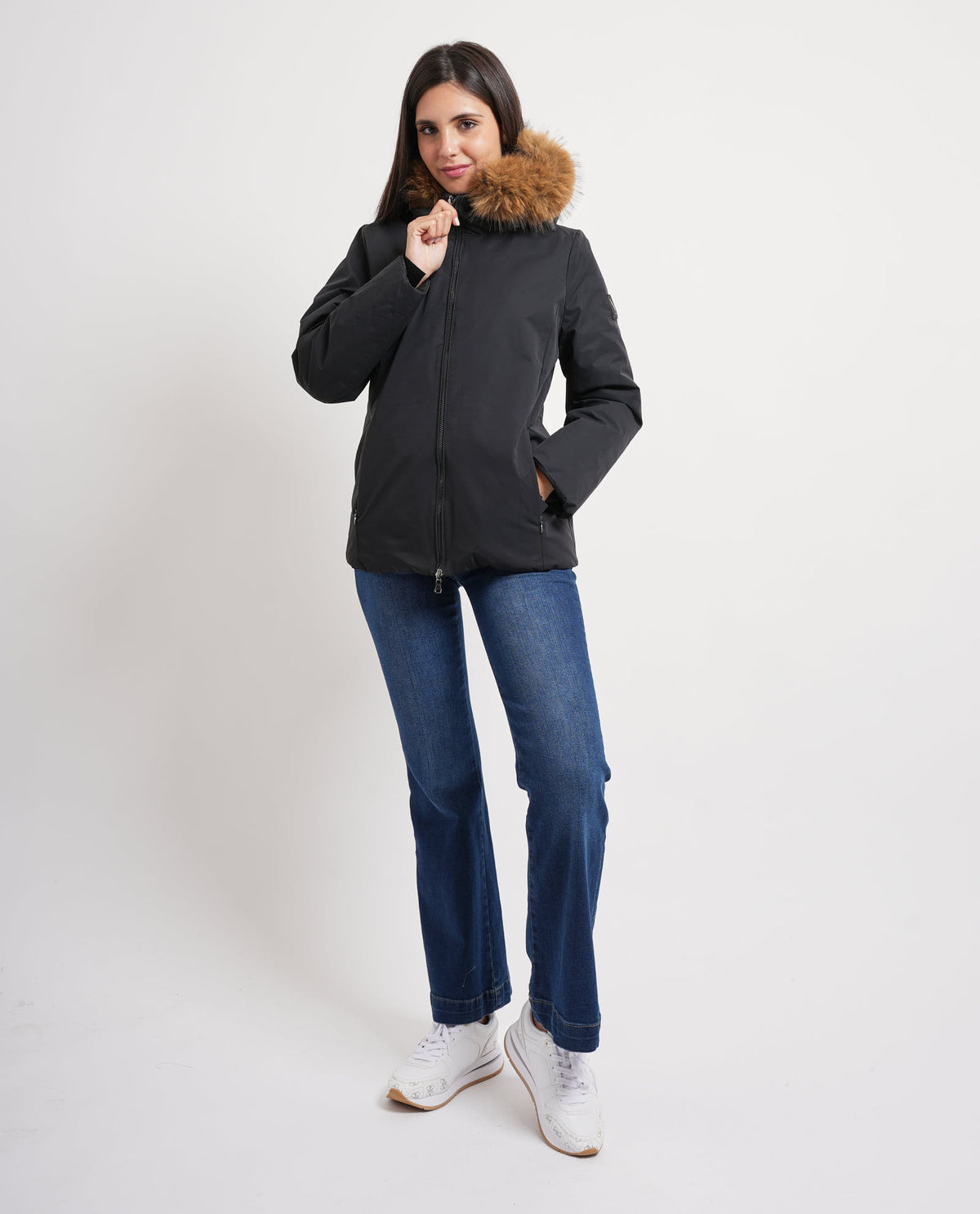 Giubbotto donna Refrigue con cappuccio con pelliccia 