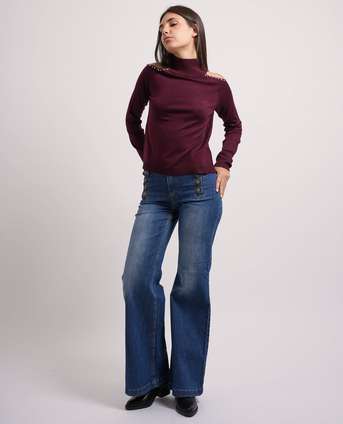 Maglia donna Relish manica lunga collo vulvano 