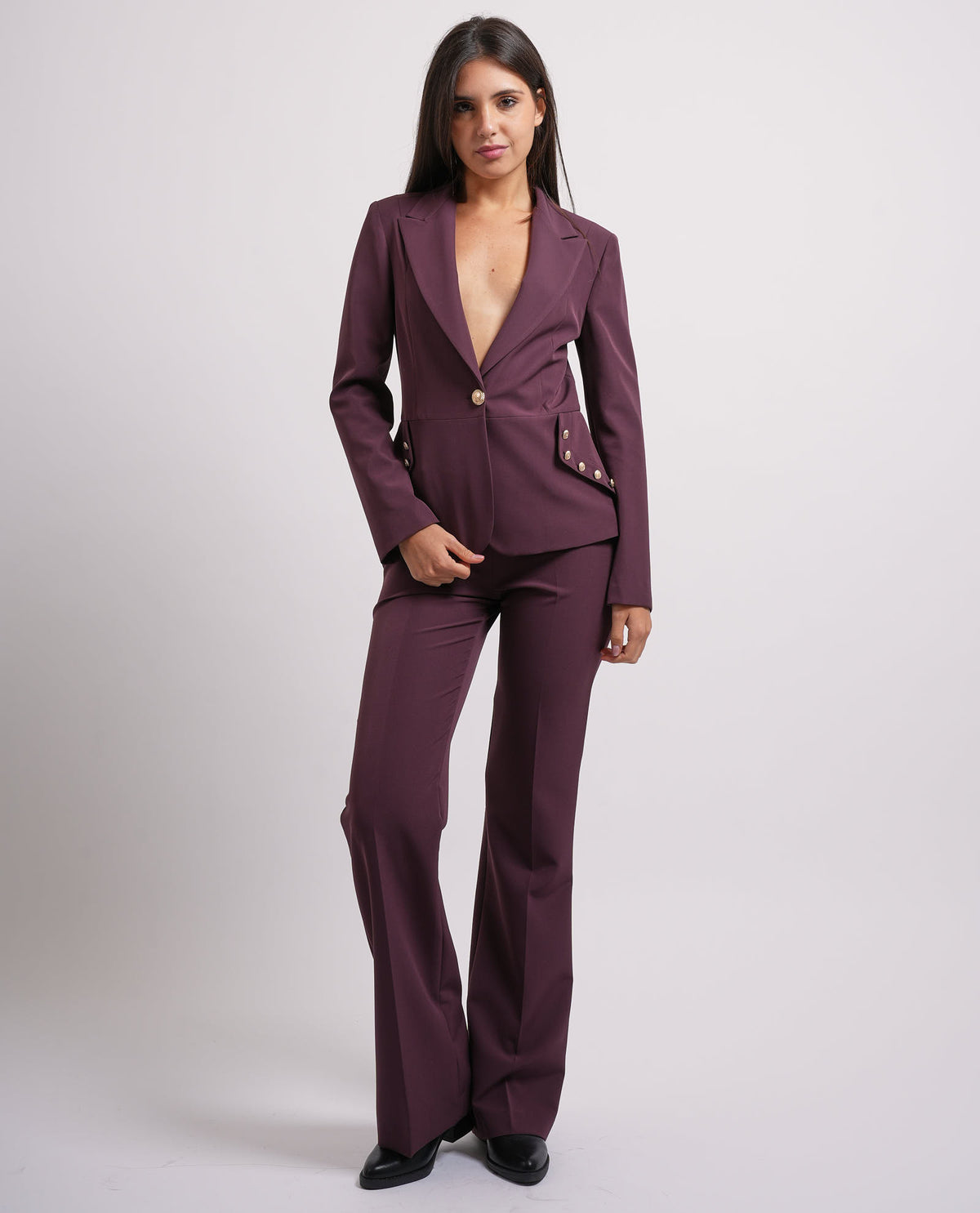 Pantaloni a vita alta Relish donna con pattine con bottoni 