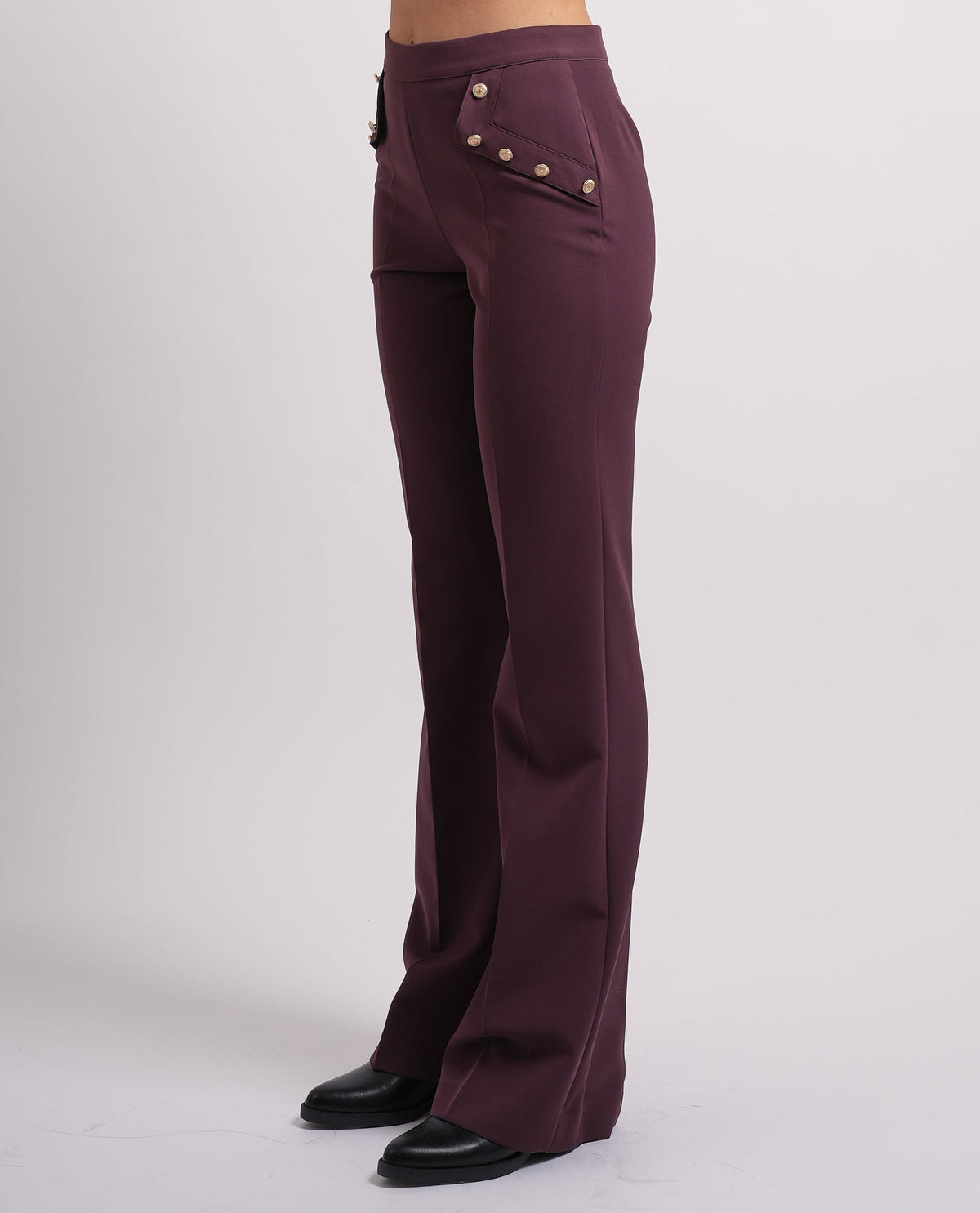 Pantaloni a vita alta Relish donna con pattine con bottoni 