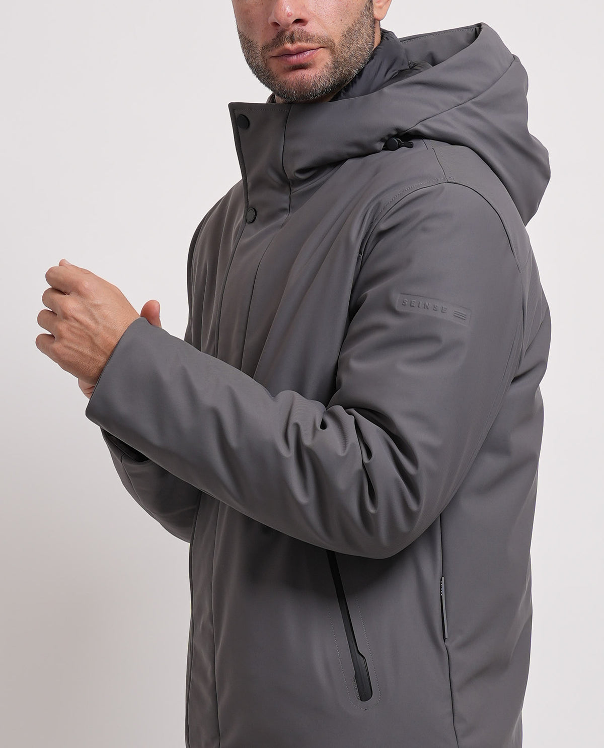 Giubbotto uomo Seinse con cappuccio e zip nascosta 