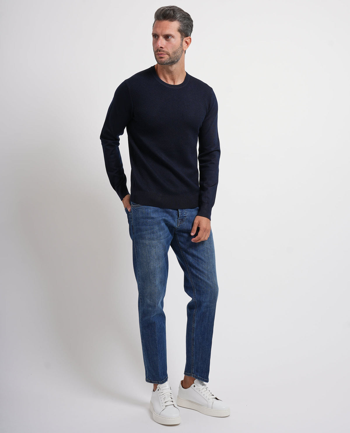 Maglione uomo Settemezzo a microlavorazione intrecciata 