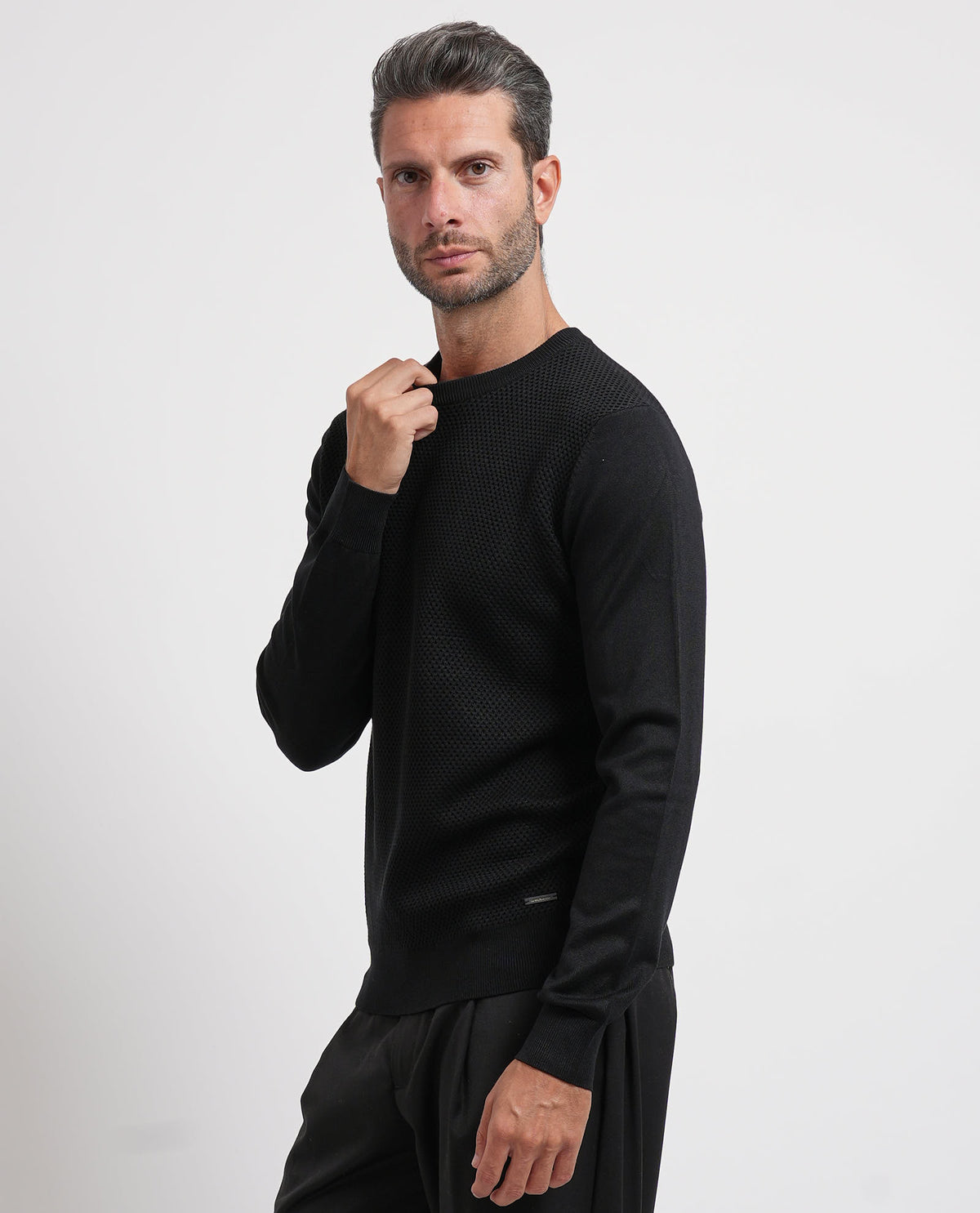 Maglione uomo Settemezzo a microlavorazione intrecciata 