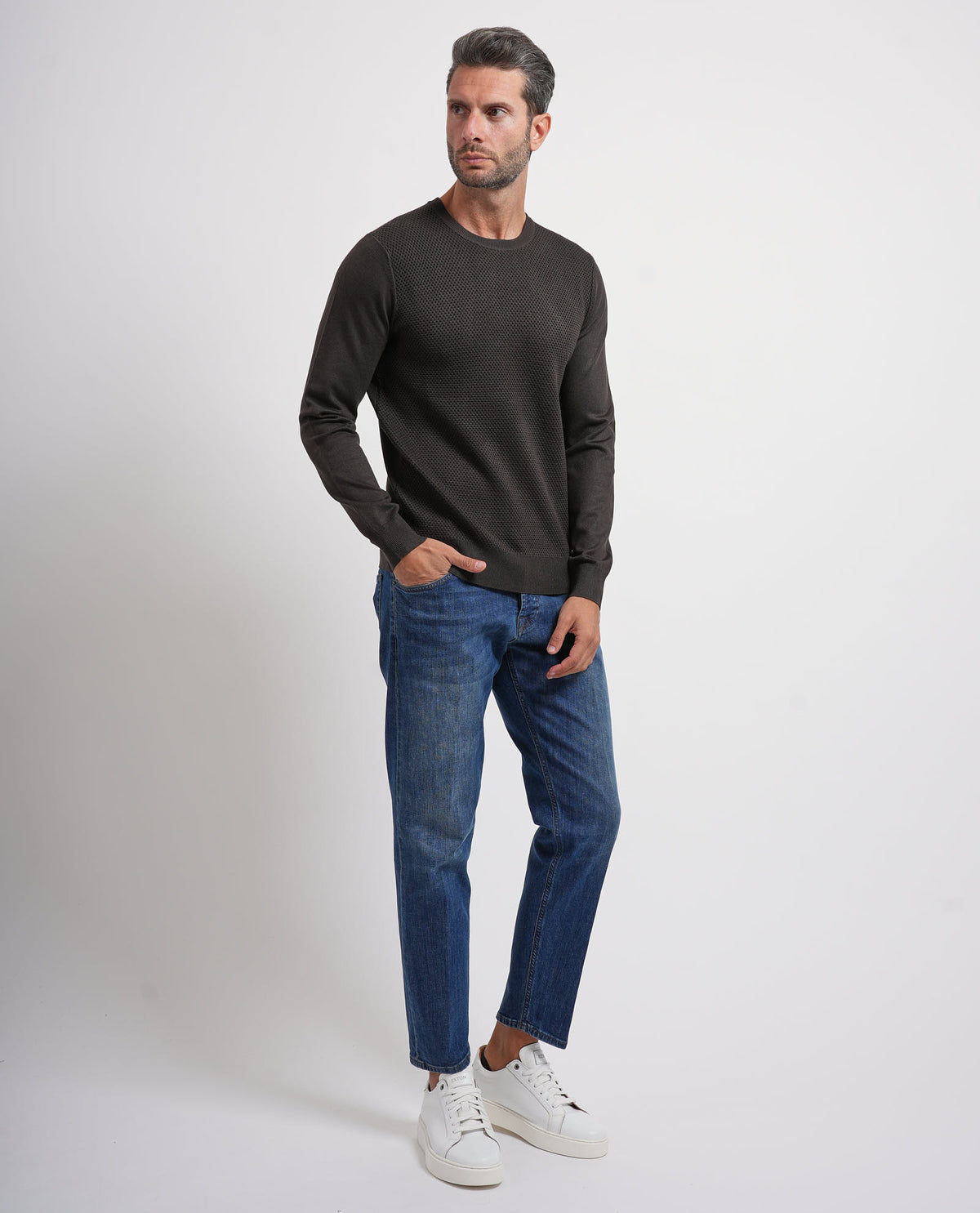 Maglione uomo Settemezzo a microlavorazione intrecciata 