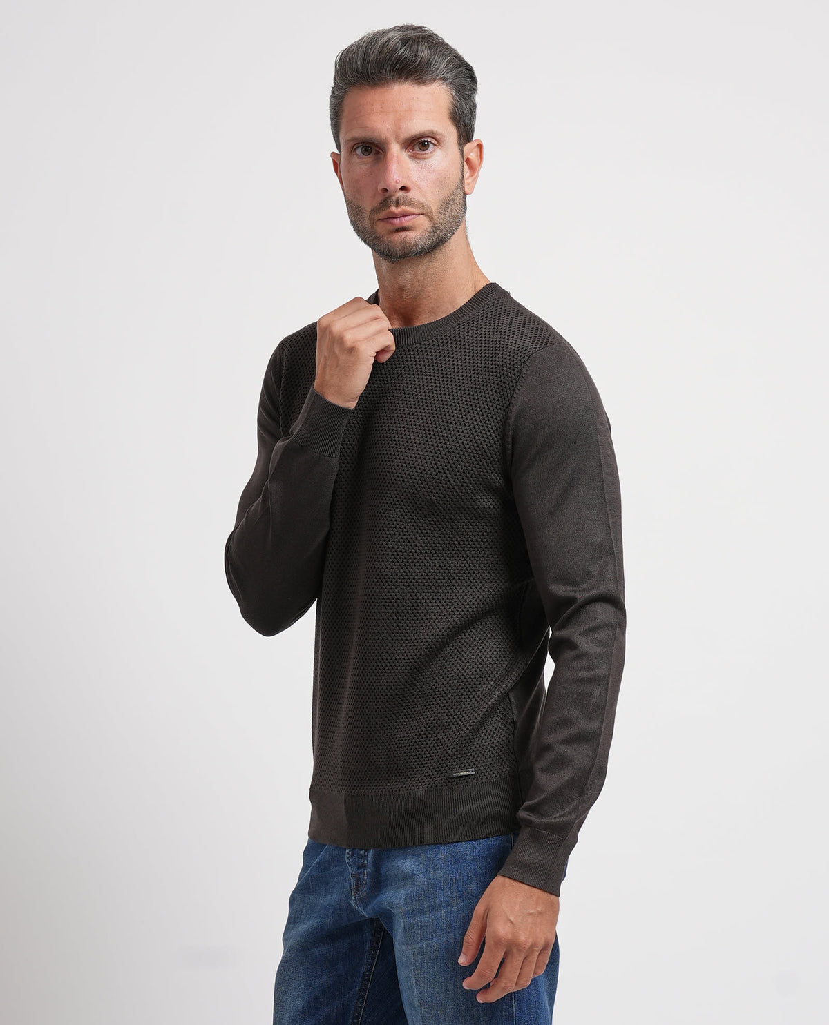 Maglione uomo Settemezzo a microlavorazione intrecciata 