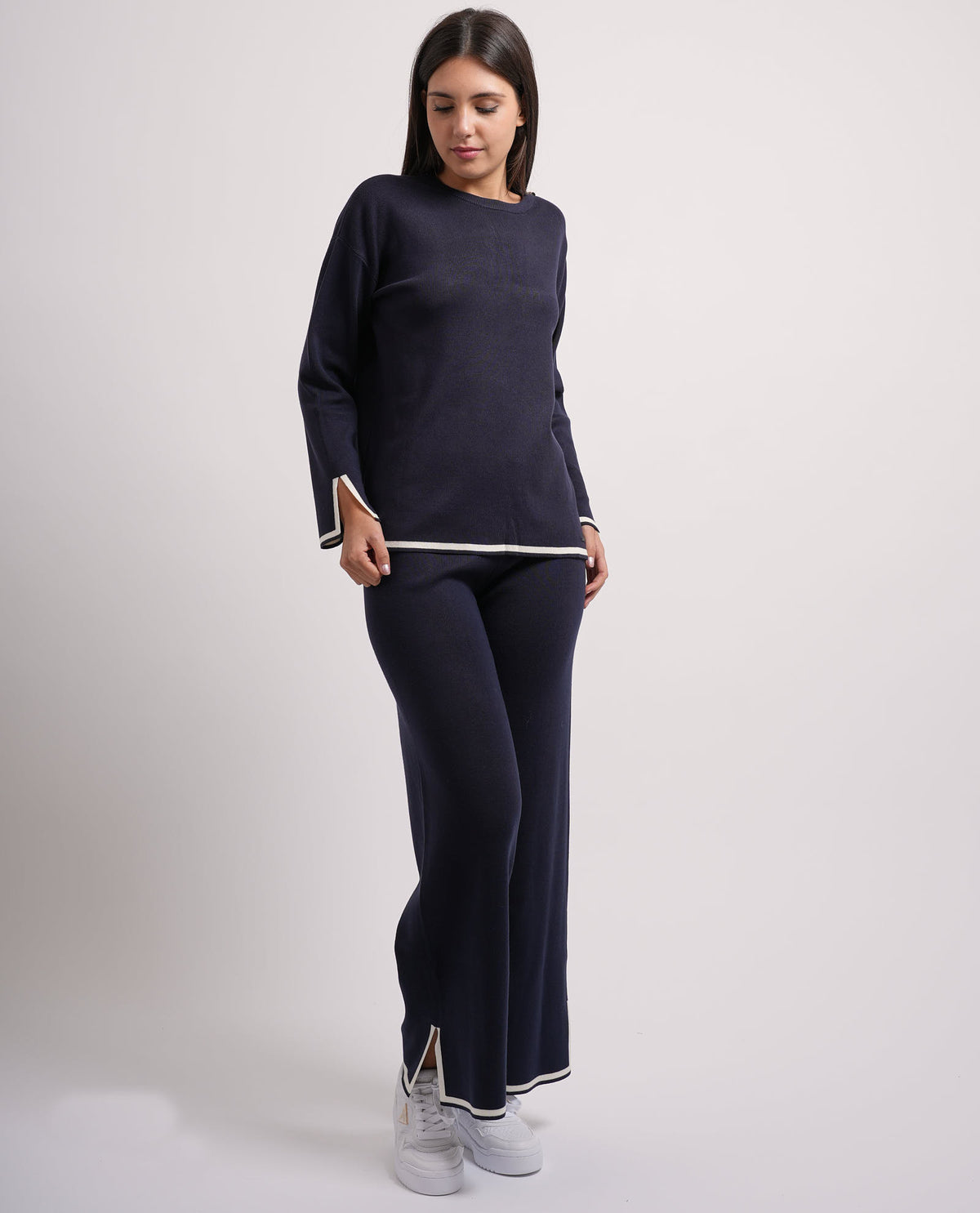 Pantaloni donna Settemezzo con profili a contrasto 