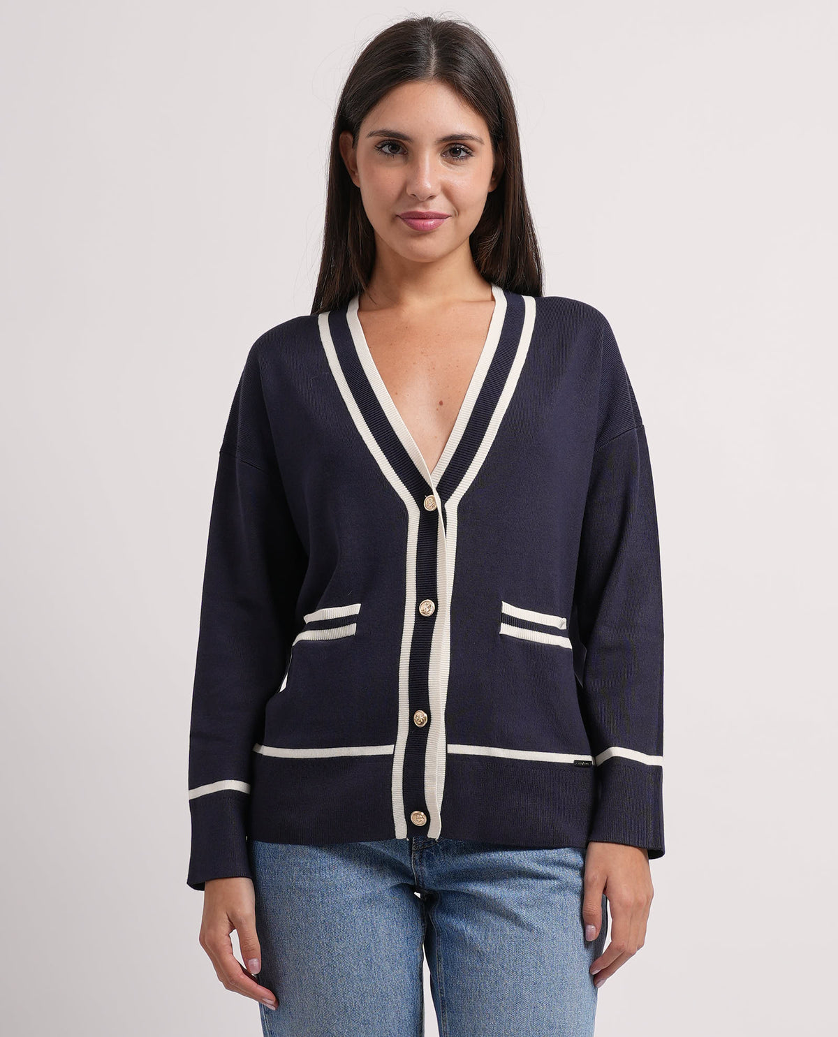 Cardigan donna Settemezzo con profili a contrasto 