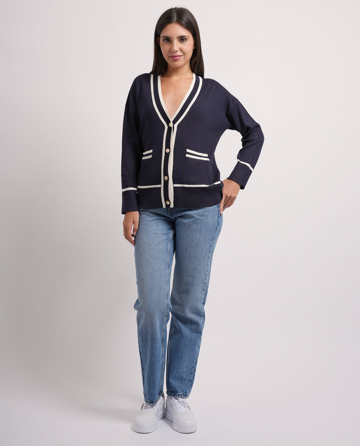 Cardigan donna Settemezzo con profili a contrasto 