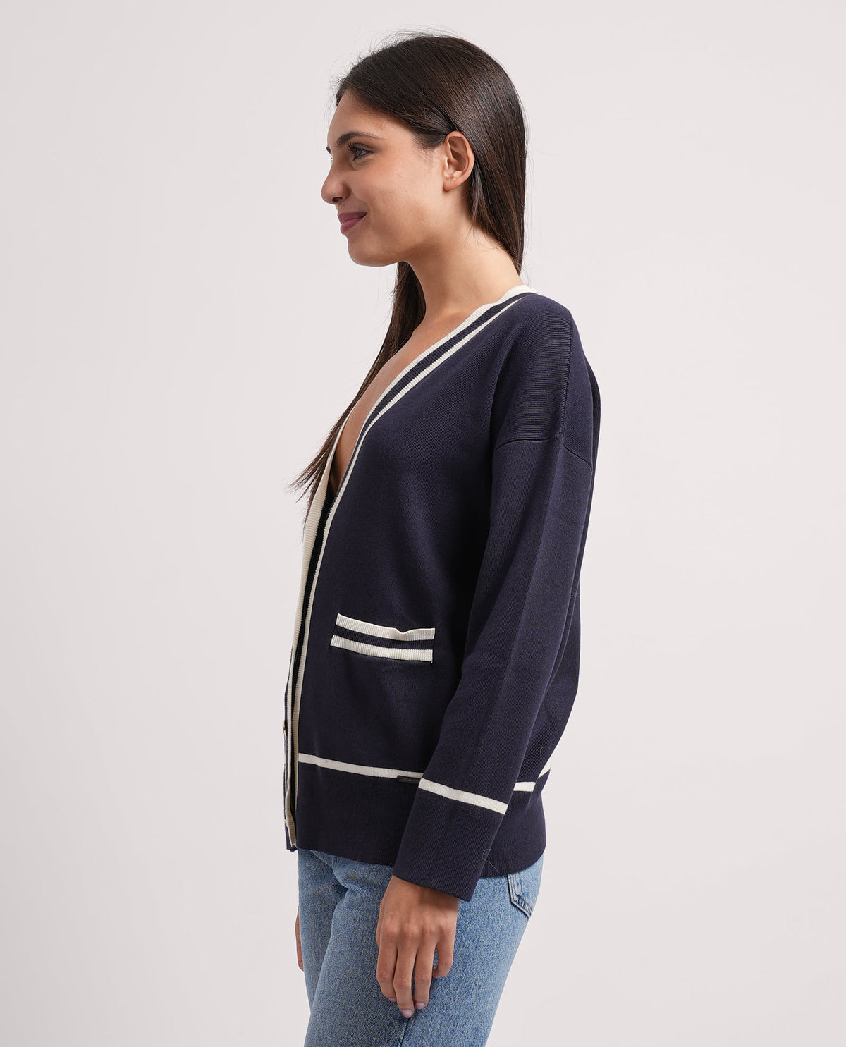 Cardigan donna Settemezzo con profili a contrasto 