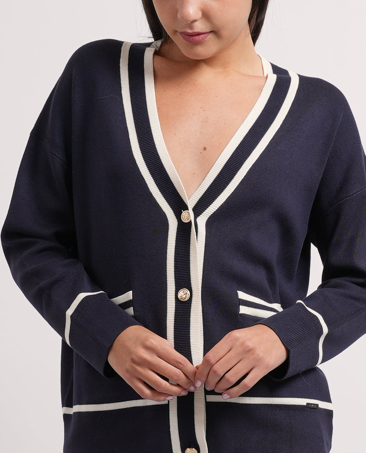 Cardigan donna Settemezzo con profili a contrasto 