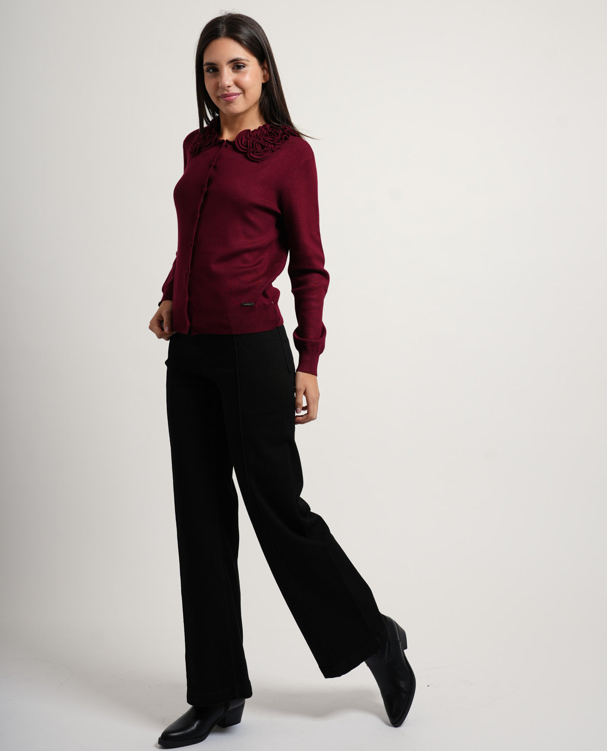 Cardigan donna Settemezzo con collo decorativo 