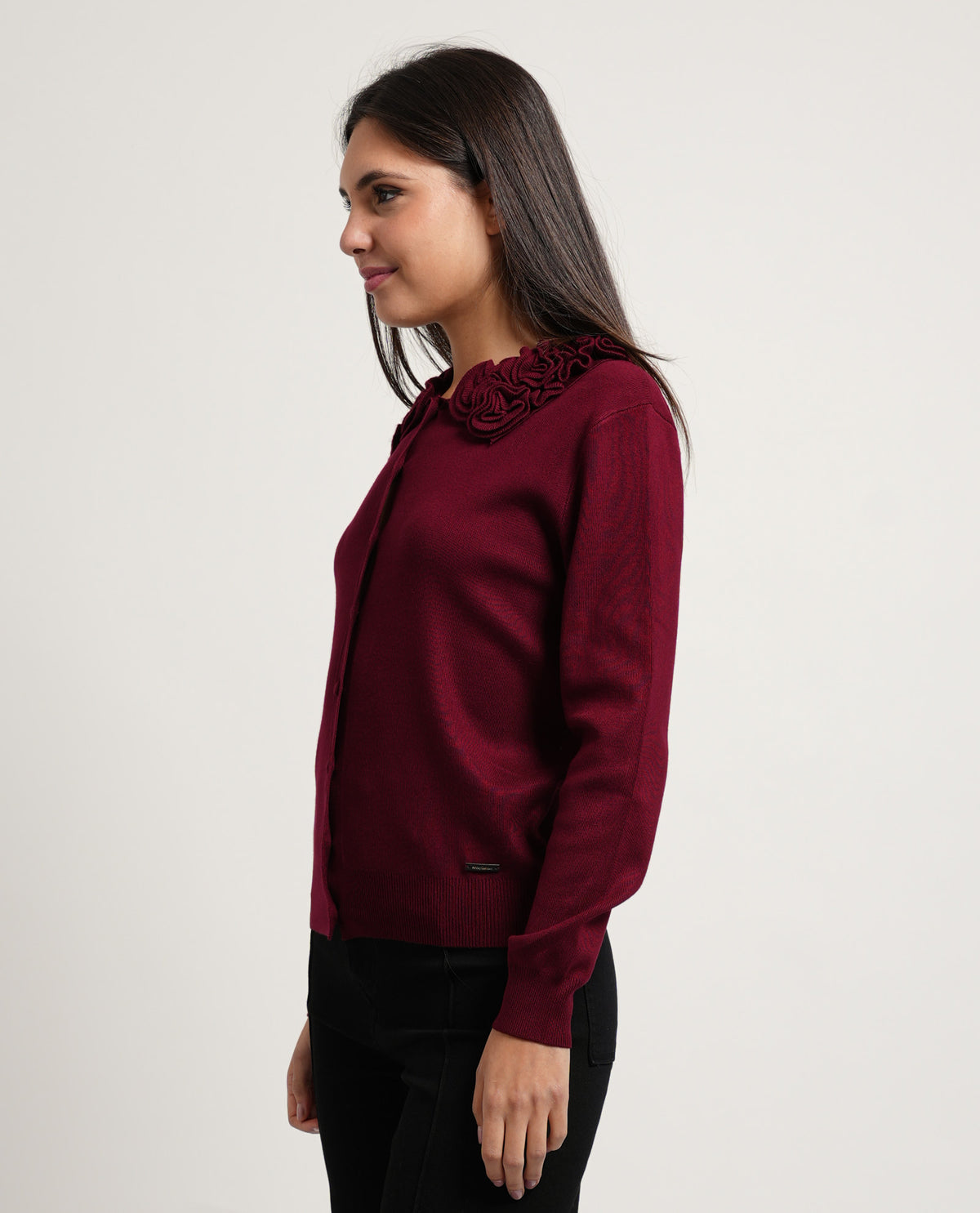 Cardigan donna Settemezzo con collo decorativo 