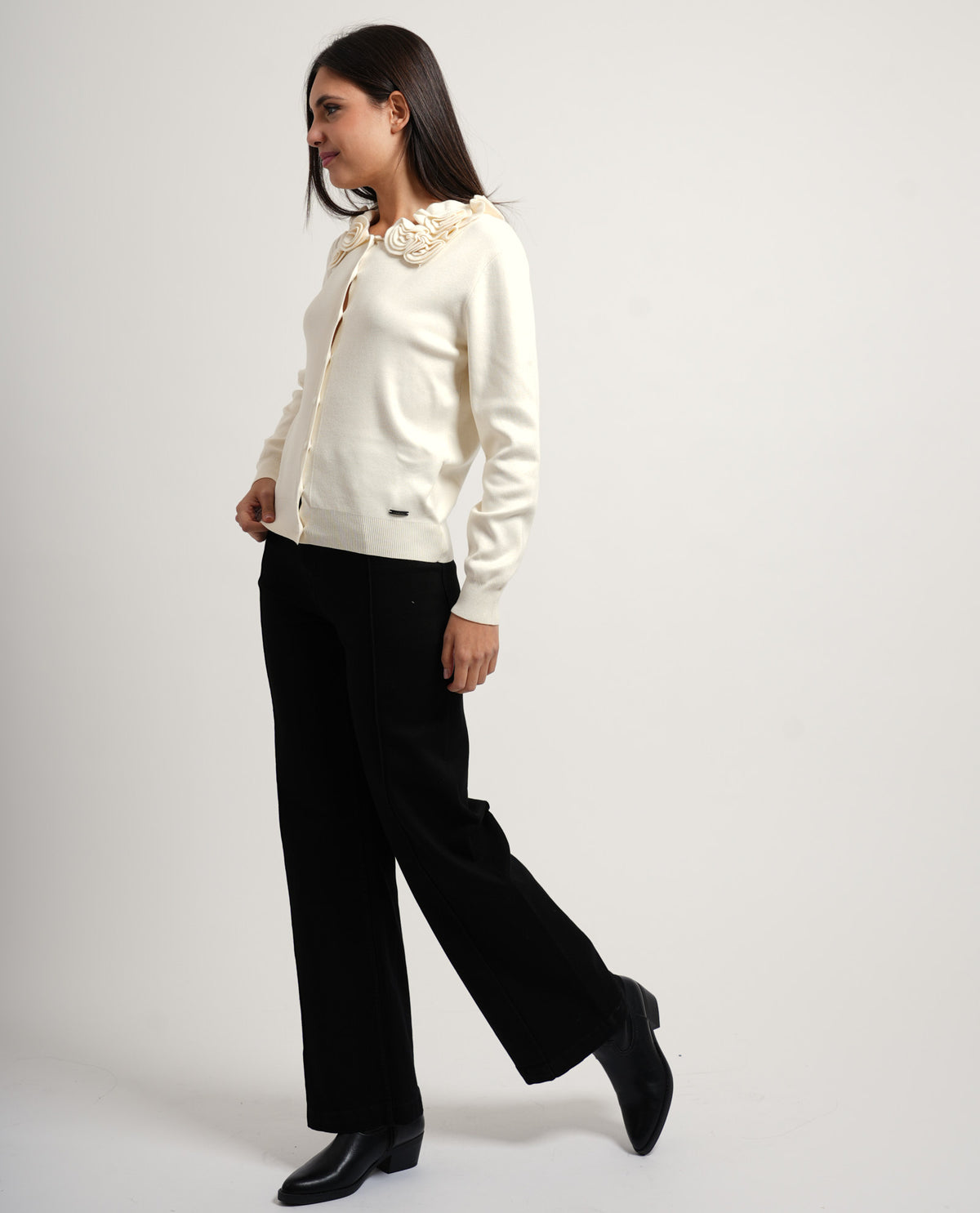 Cardigan donna Settemezzo con collo decorativo 