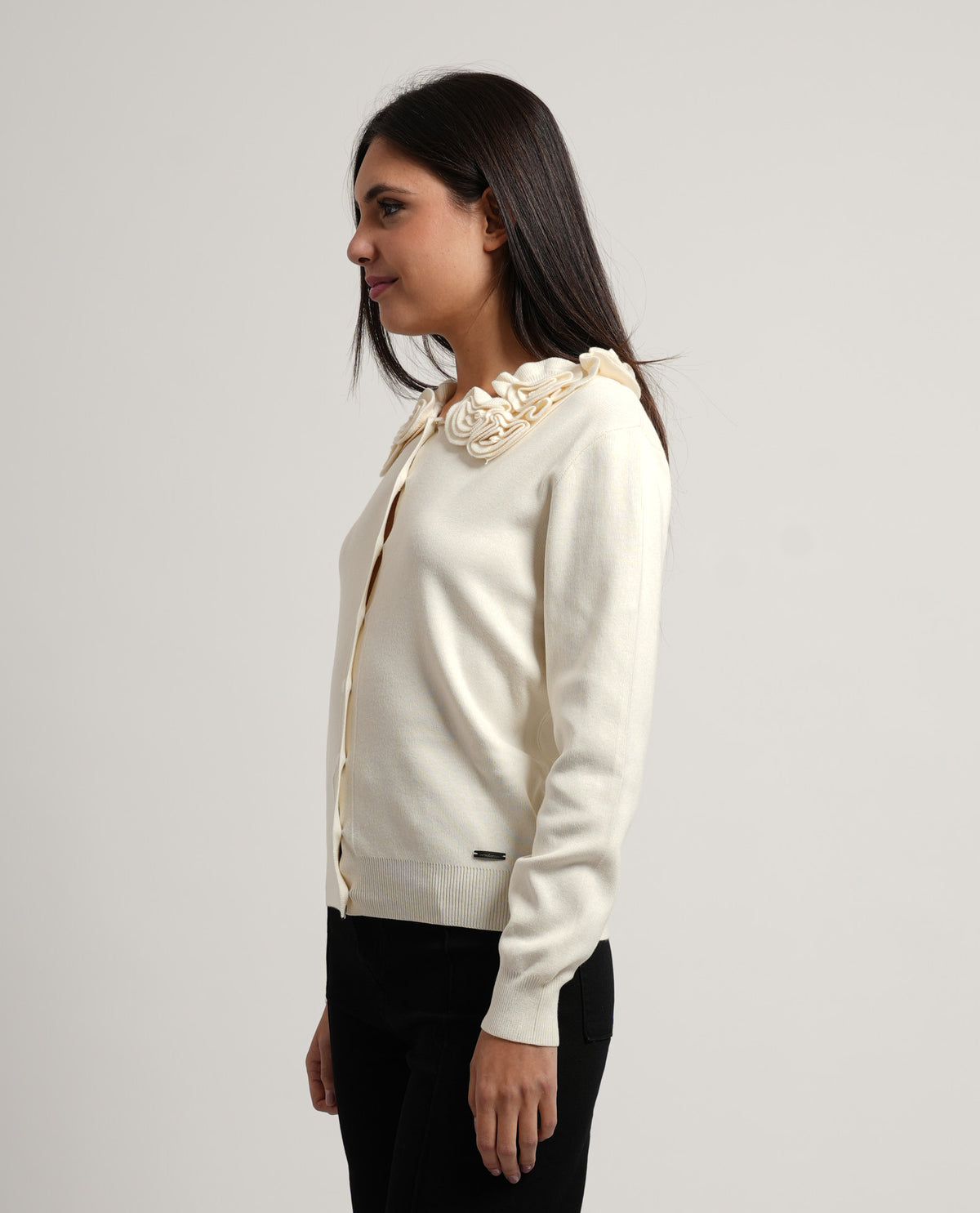 Cardigan donna Settemezzo con collo decorativo 