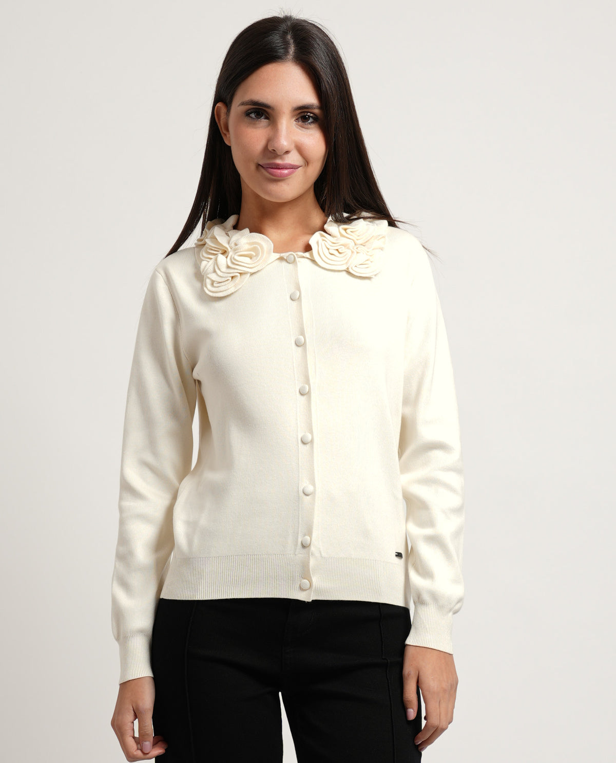 Cardigan donna Settemezzo con collo decorativo 
