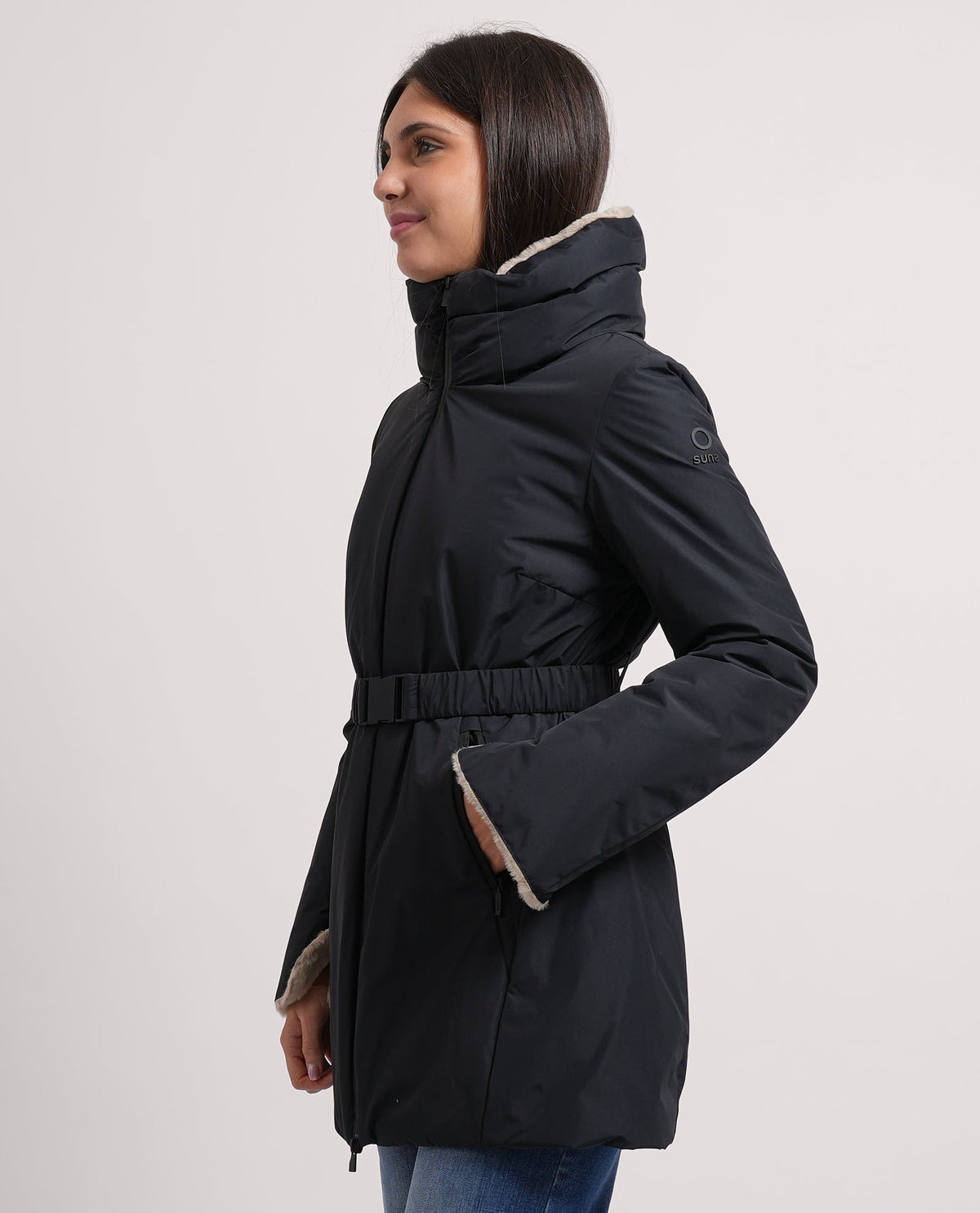 Giubbotto donna Suns con cintura e cappuccio 