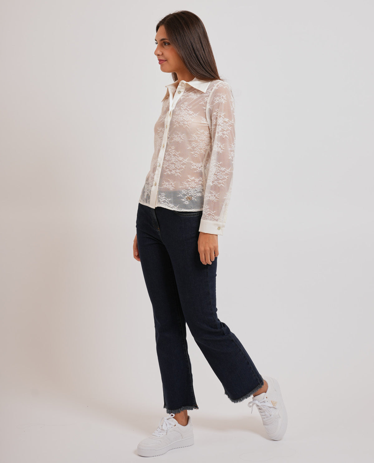 Camicia donna Yes Zee con dettagli in pizzo 