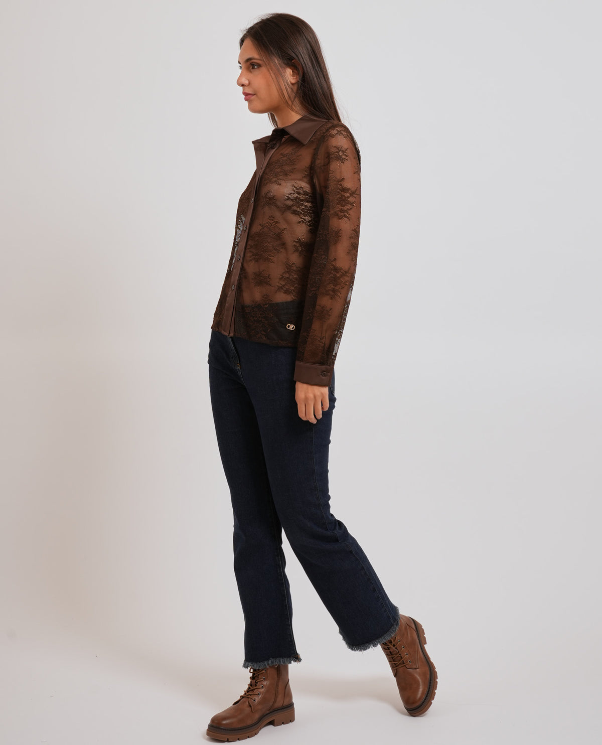 Camicia donna Yes Zee con dettagli in pizzo 