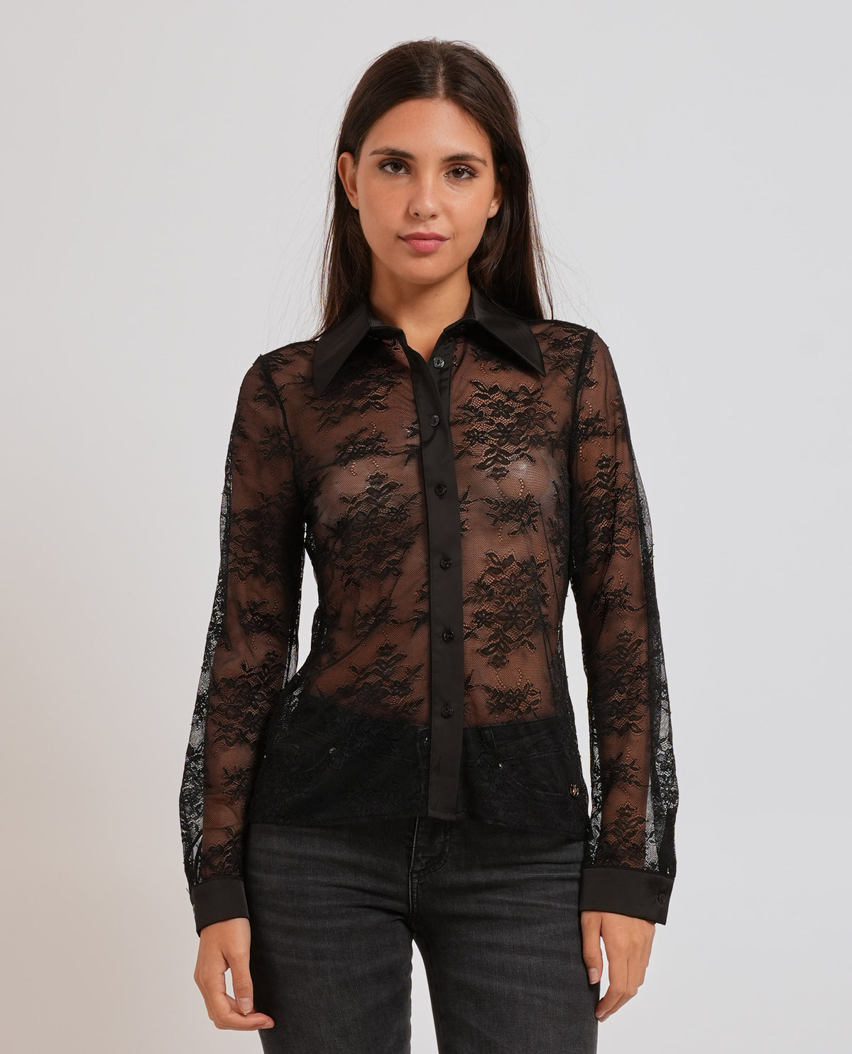 Camicia donna Yes Zee con dettagli in pizzo 