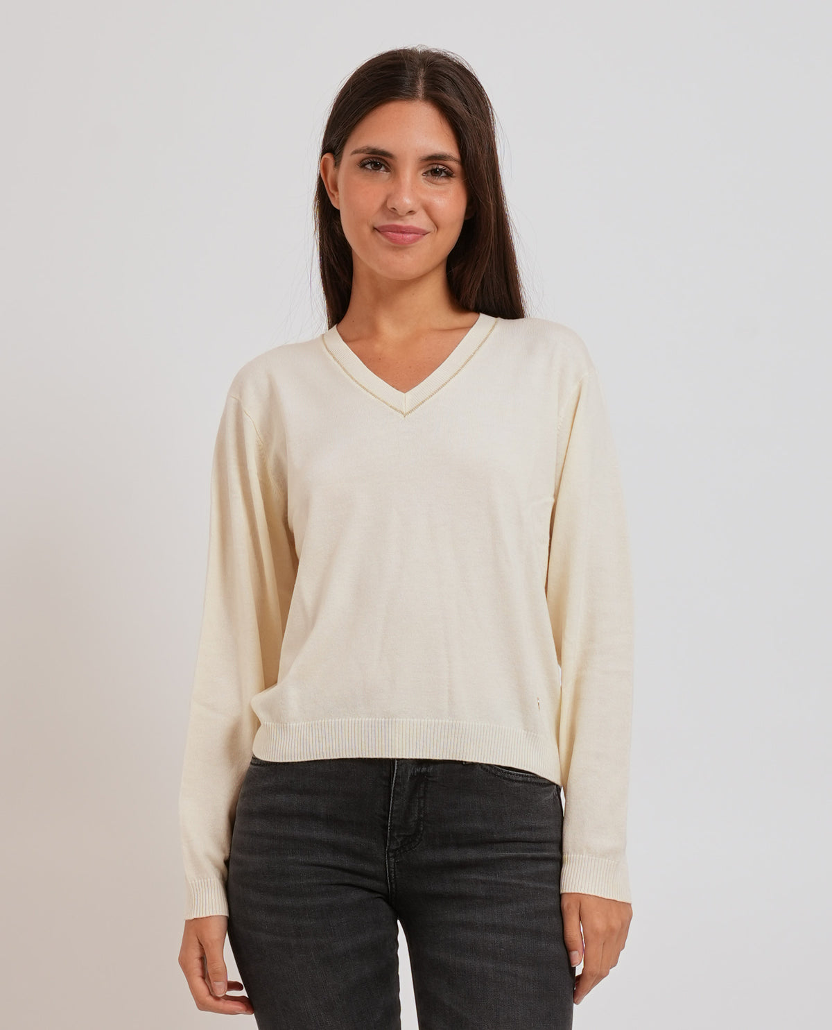 Maglione donna Yes Zee in misto lana scollo a V 